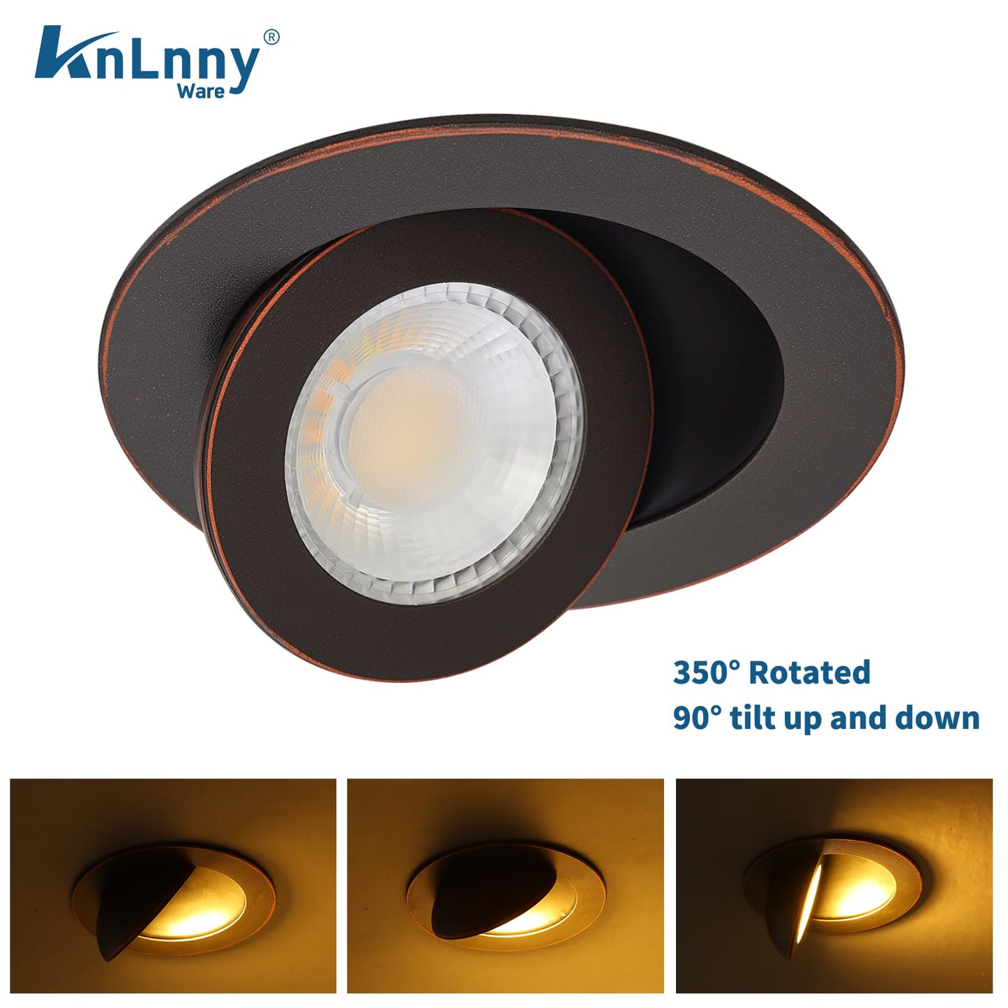 KnLnny Ware Adjustable Eyeball Recessed Light 4 Inch, 9W 750LM, Dimmable, Airtight, Bronze, Model KL2025005Bronze,