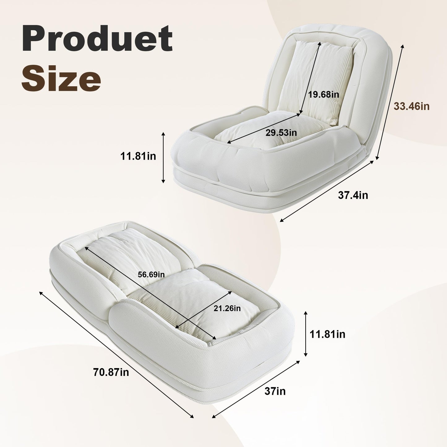 KEIKI Giant Human Dog Bed for People, Adjustable Floor Sofa Bed with 5-Position Backrest & 2 Pillows, Foldable Human Size Dog Bed, Plush Lounge Chair for Adults, Gaming, Reading, Relaxing, Off White