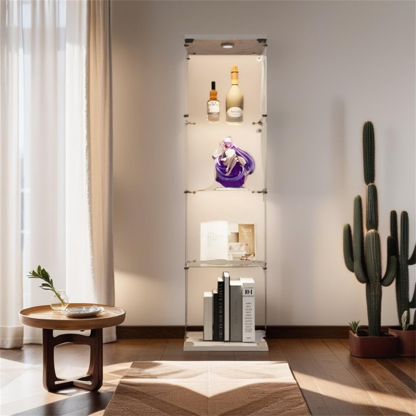 Ball & Cast Display Cabinet with Glass Door and Lock,17”W Lighted Curio Cabinet with Tempered Glass,4-Tier Display Case, Floor Standing Bookshelf for Home,Office,White