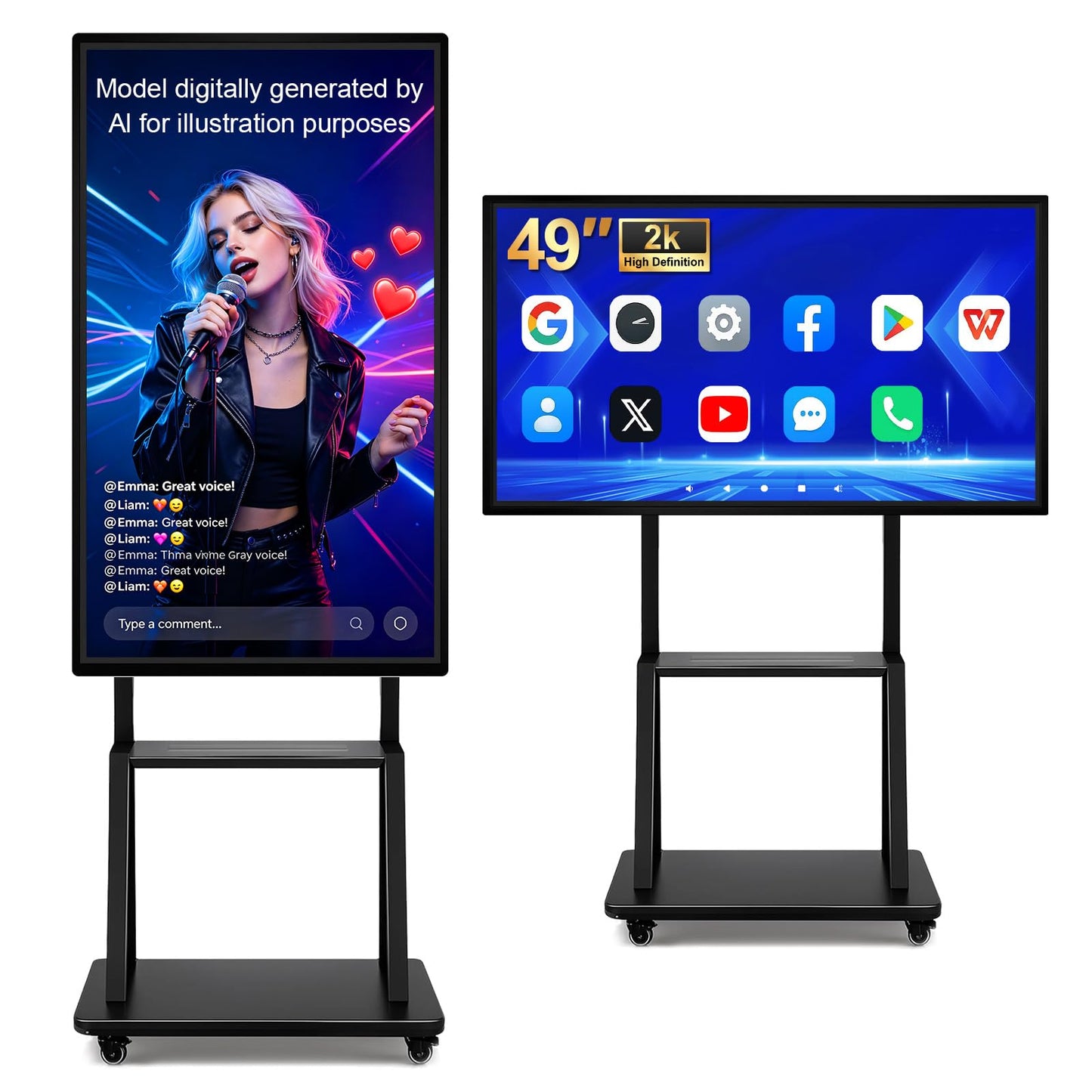 Smart Board 49 Inch Interactive Whiteboard, RK3588 Flagship Chip 6ms Low Latency, Android 12 8+64GB, Wireless Cast & Screen Mirroring, Overseas App Ready for Classroom Office Business Home(Board Only)