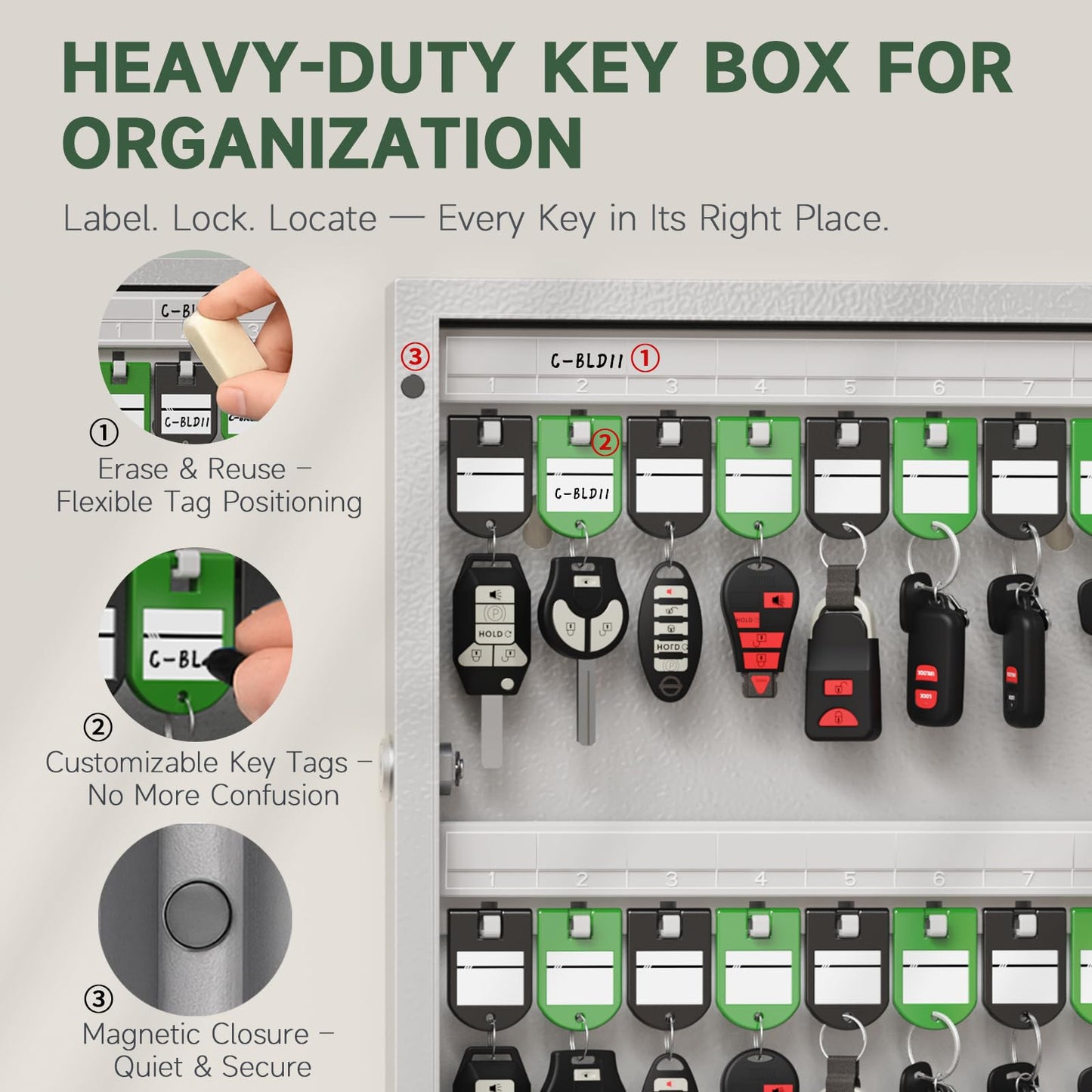 WeHere 96-Key Smart Key Lock Box, Wall-Mount Key Cabinet with Key Management App(Track Key Borrow/Return), Keypad, Bluetooth & WiFi Unlock (Sold Separately) for Commercial, School, Rental, Office