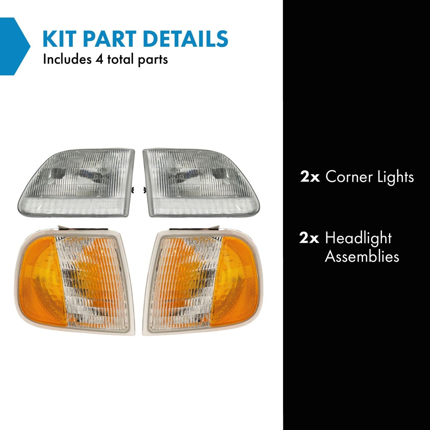TRQ Headlight Assembly Set for 1997-2002 Ford Expedition, 1997-2003 F150, 1997-1999 F250, Model LKA55911, White