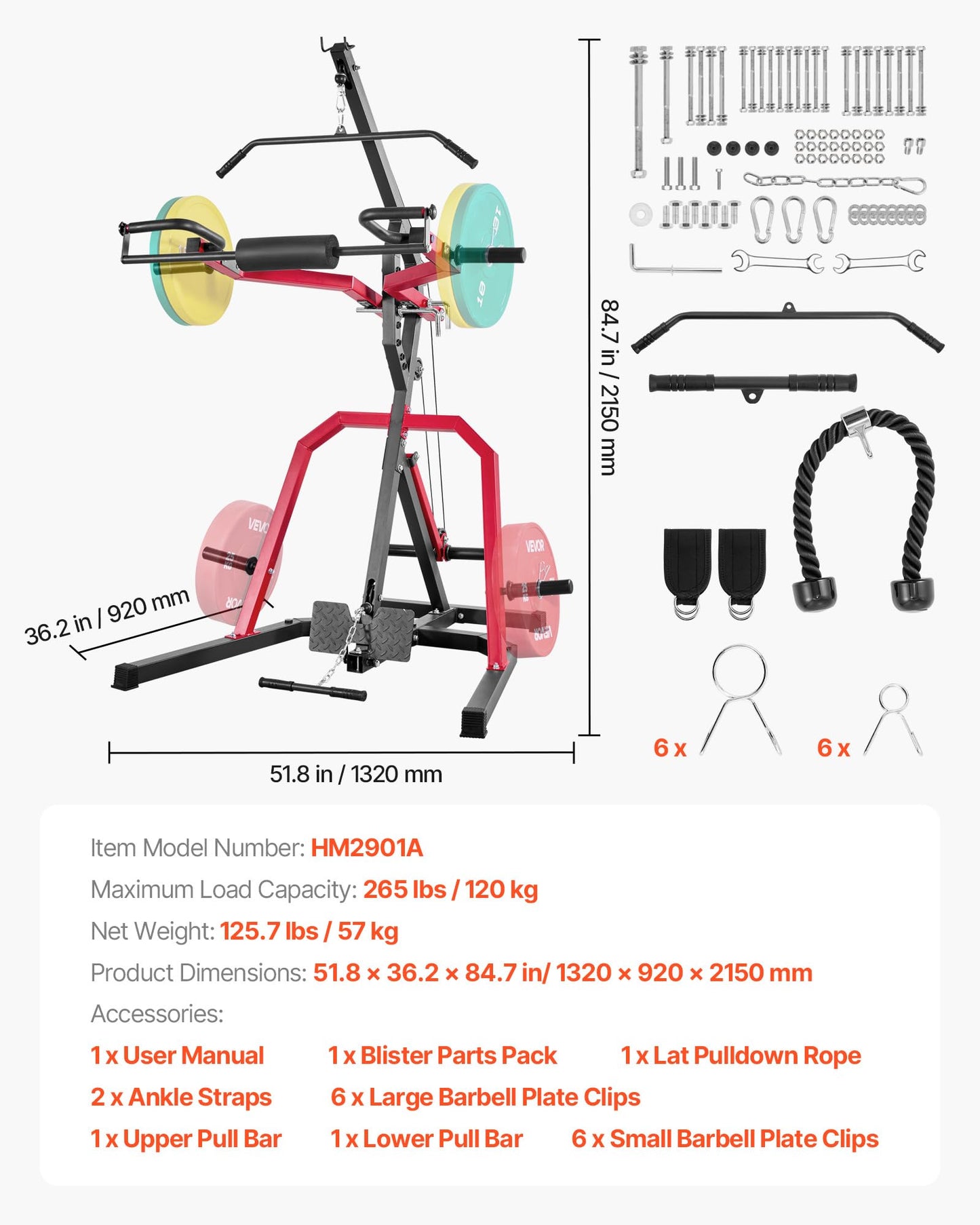 VEVOR Home Gym Equipment, Leverage Gym with 2:1 Ratio LAT Low Row System, Strength Training Machine for Squats Deadlifts Bench Press Bicep Curls, Home Gym Machine, Adjustable Full Body Workout Station