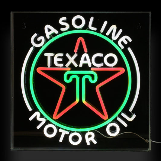 American Art Decor Acrylic LED Sign - Texaco Gasoline Motor Oil - 16in x 16in - Retro Neon Sign for Bar, Garage, Game Room