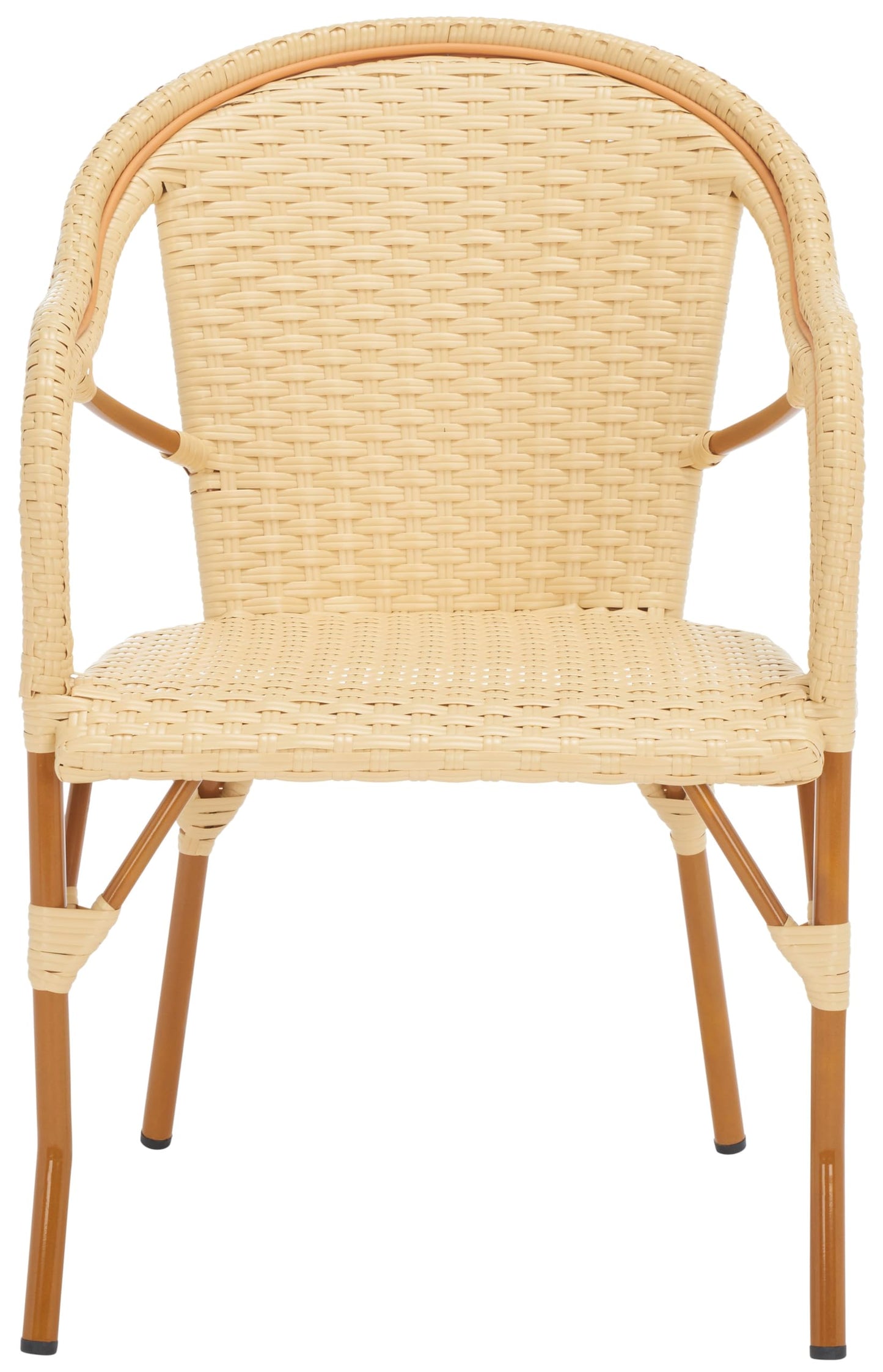 SAFAVIEH Outdoor - California Armchair Set of 2 - Natural - Faux Wicker & Aluminum Frame - Woven Bistro Design with Arms - Ideal for Patio, Sunroom, Dining Area, 17.3" Seat Height (PAT7531A-SET2)