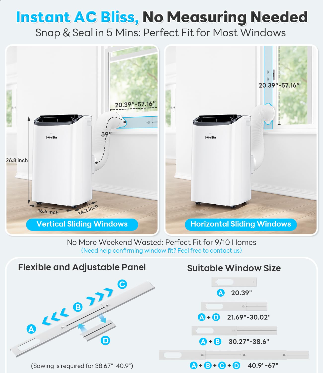 14,000 BTU Portable Air Conditioner Cools Up to 700 Sq.Ft, Auto-Evaporation Low Noise Portable AC Unit with Remote Control for Large Room, Office, Garage, White