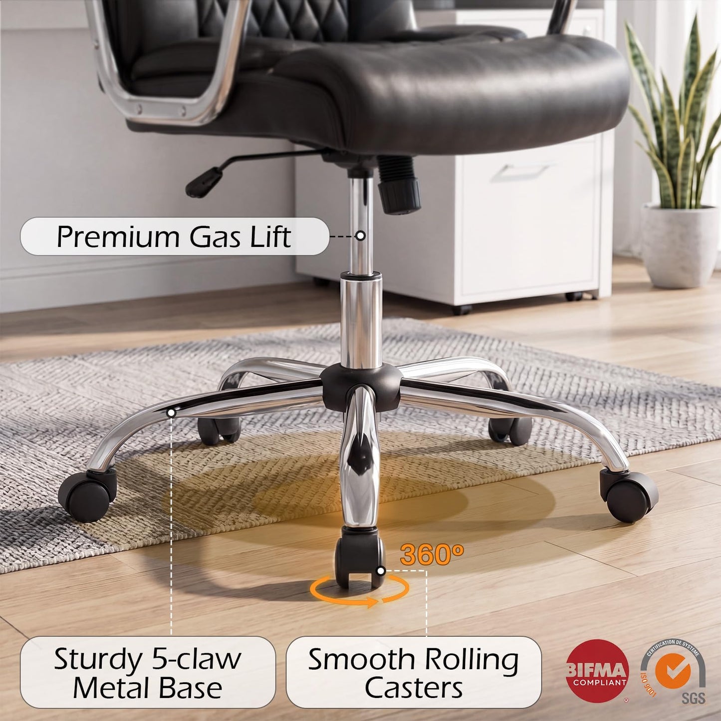 Giantex Ergonomic Office Chair, Upholstered Leather Executive Chair w/Padded Armrests & Rocking Backrest, Height Adjustable Computer Desk Chair, Swivel Rolling Chair w/Wheels for Home Office, Black