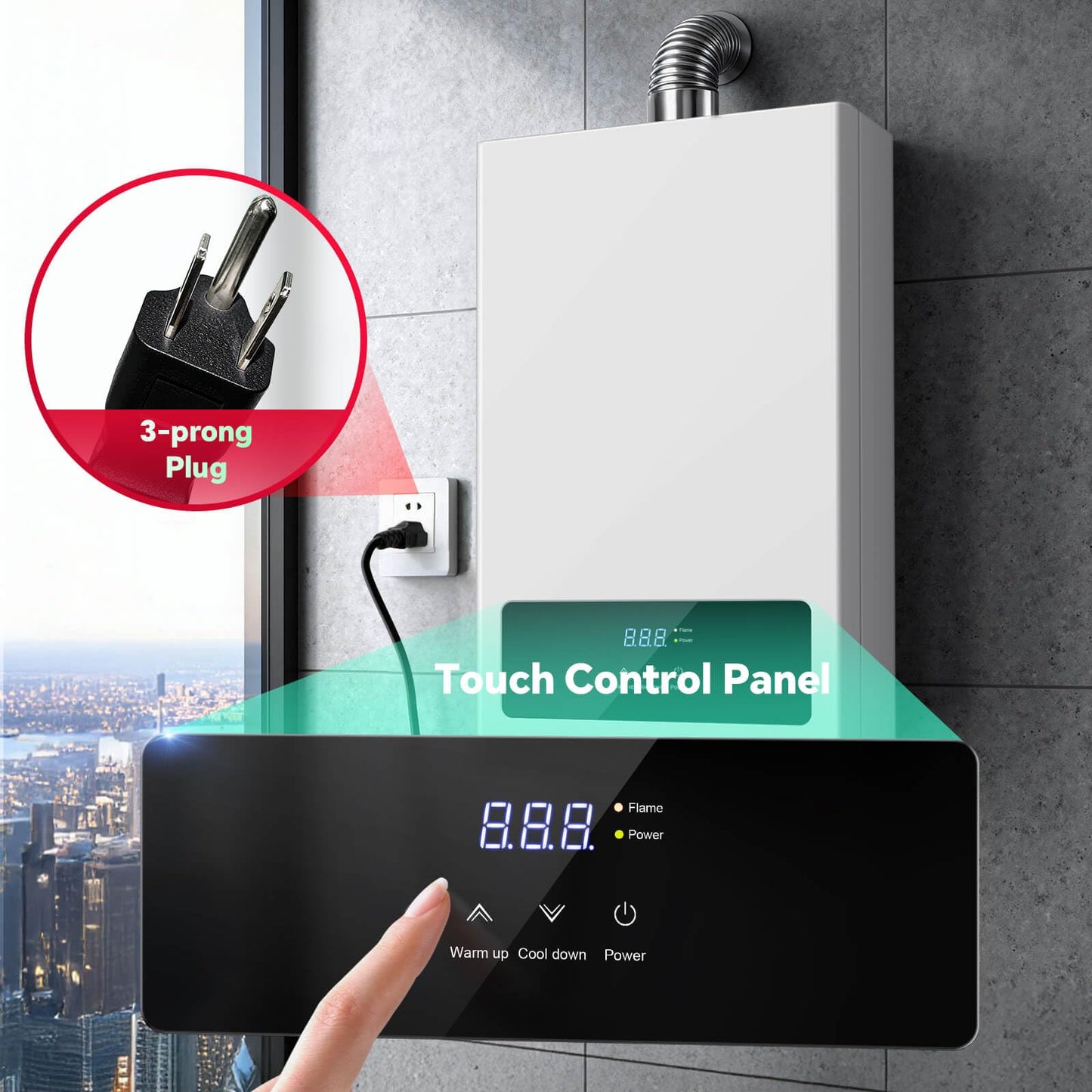 SNDOAS Tankless Water Heater,16L On Demand Water Heater Natural Gas, 4.23 GPM 85,300BTU Instant Hot Water, LED Display, Indoor Installation, 2-3 Point Use for Family Bathroom Kitchen,White