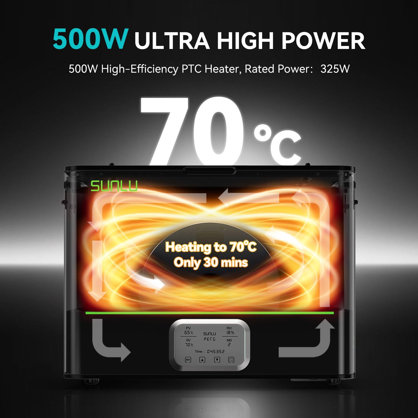 SUNLU Official 3D Printer Filament Dryer E2, 110℃ Max Temperature, 500W PTC Heater, Dry and Anneal 2-in-1, Dual-Chamber, Designed for Engineering Filaments, PC PA-CF FR-ABS Filament Dryer Box (Black)
