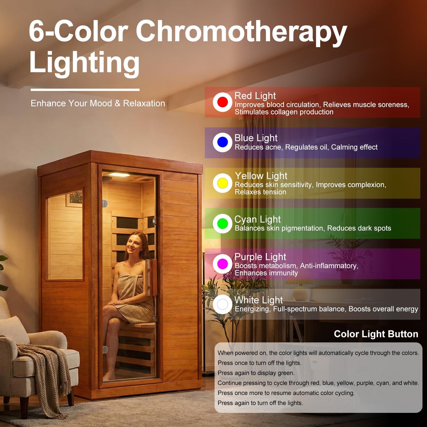 CedarLuma Ultra Low EMF Infrared Sauna, Fast Heat-Up Carbon Fiber Far Infrared Sauna with Multi-Color Therapy Lights