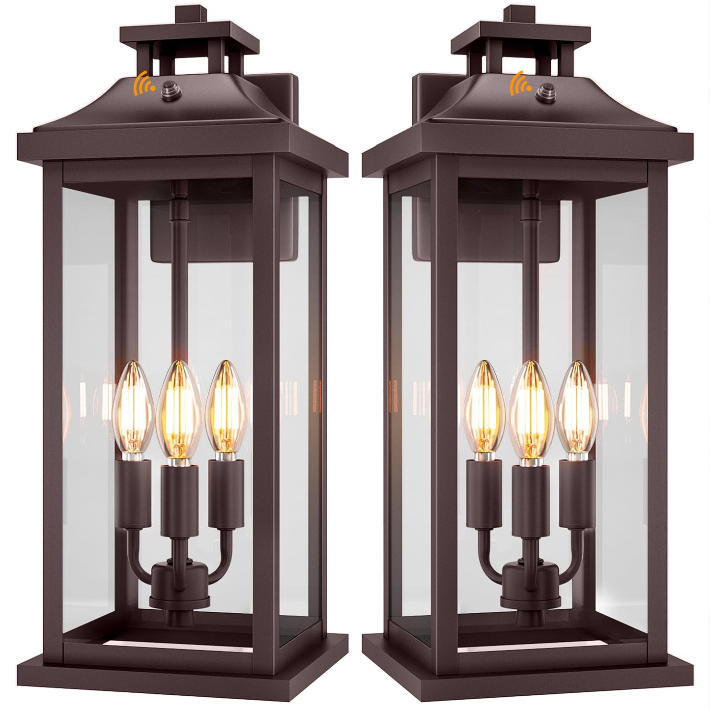 VenzBlomia Outdoor Wall Lanterns 3-Light, 20in Oil Rubbed Bronze, 2-Pack, Dusk to Dawn Photocell Sensor, Vintage Metal Sconce