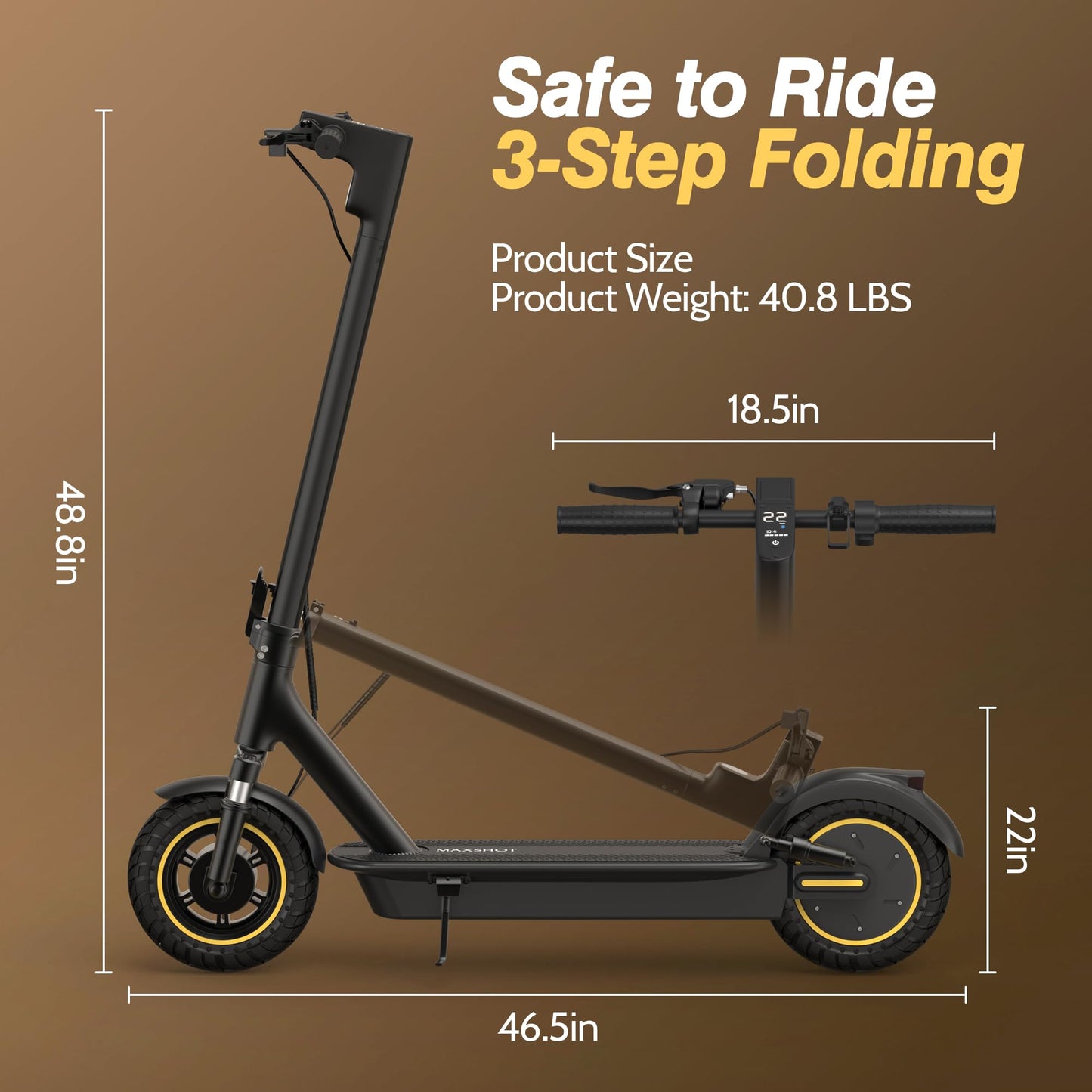 MAXSHOT Electric Scooter for Adults, 8.5/10/14" Tires, 19/22Mph, 350W/500W Motor, 21-28 Miles Range, Folding E-Scooter with Dual Suspension,APP Contro