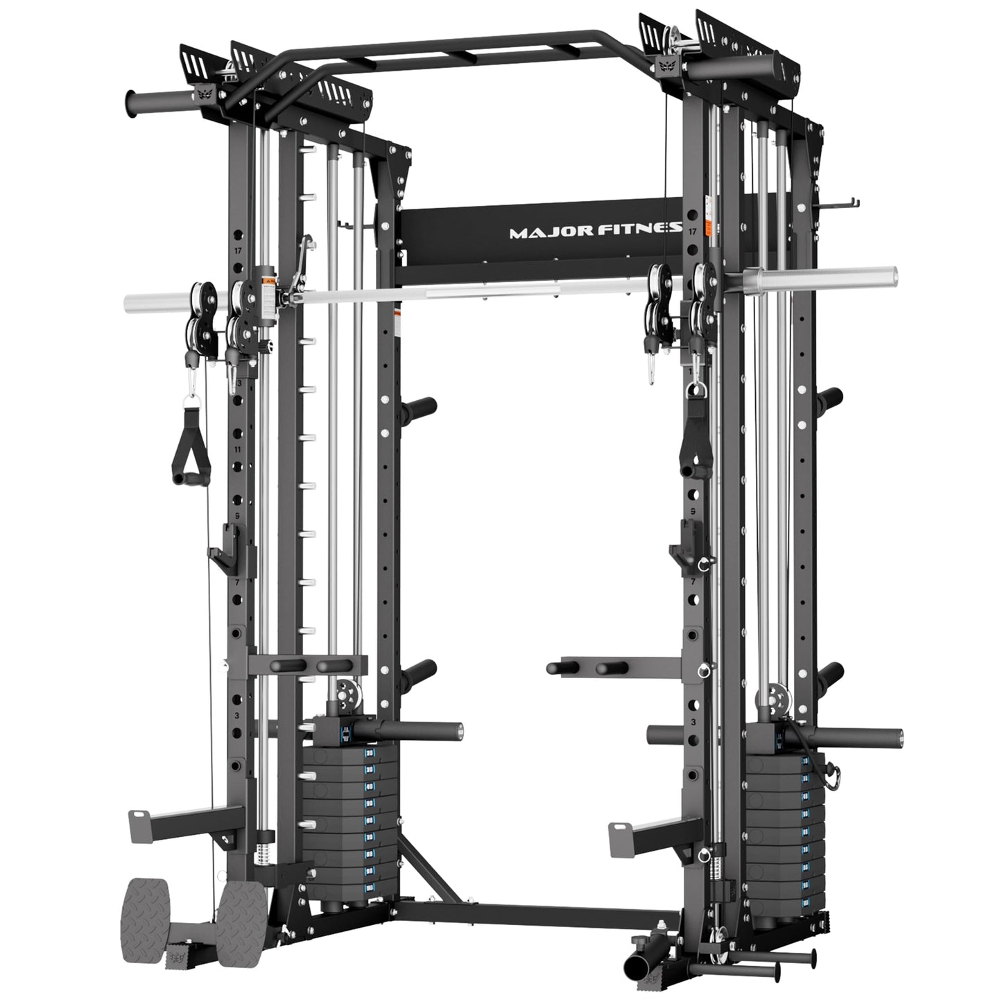 Major Fitness Drone MAX V Smith Machine with Weight Stacks, All-in-One Home Gym Squat Rack--2500LB Capacity, Dual LAT Pull-Down Systems & Cable Crossover Machine, Heavy-Duty Full-Body Workout Machine