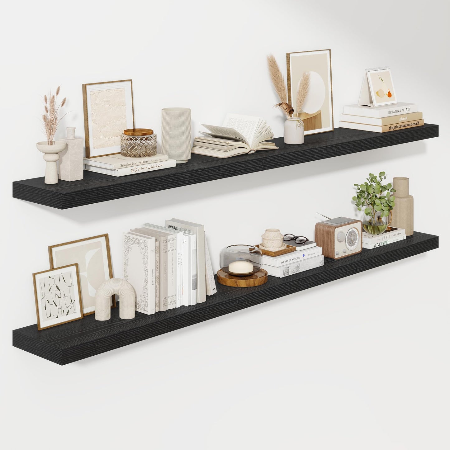 Fun Memories 72 Inch Floating Shelves for Wall, Fireplace Mantel Shelf with Invisible Heavy Duty Bracket, 8 Inch Deep Storage Shelf for Living Room, Kitchen, Farmhouse, Black (2-Pack)