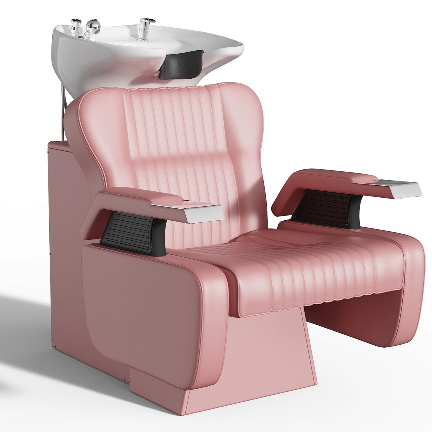 KIGOTY Salon Shampoo Backwash Chair, Shampoo Bowl and Chair Set, Hair Washing Station with Large Adjustable Ceramic Bowl, Shampoo Bowl Sink Chair for Salon (Pink)