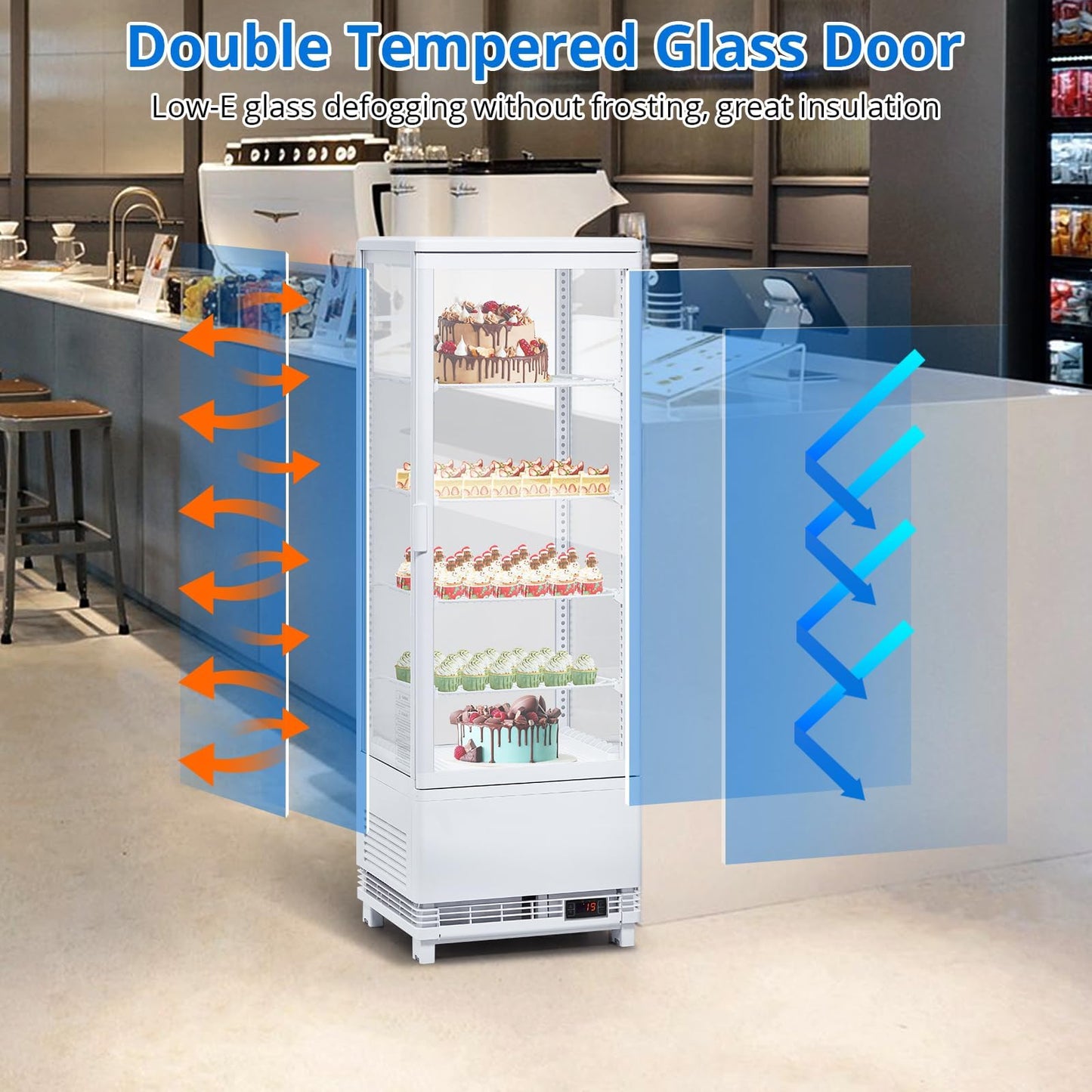 GarveeHome Commercial Display Refrigerator, 4.2 Cu.Ft Display Refrigerator Cooler with LED Lighting, Adjustable Shelves Glass Door Merchandiser Cooler, Automatic Defrost Freestanding Upright Beverage