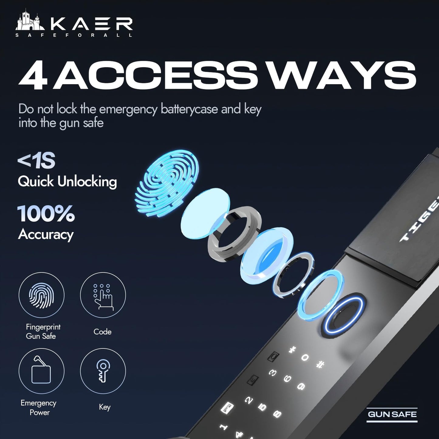 KAER 8-12 Gun Safe with Digital Electronic Keypad and Fingerprint, Heavy-Duty Long Rifle Safe for Rifles and Pistols with Removable Shelves, For Living Room Office Garage Shooting Range