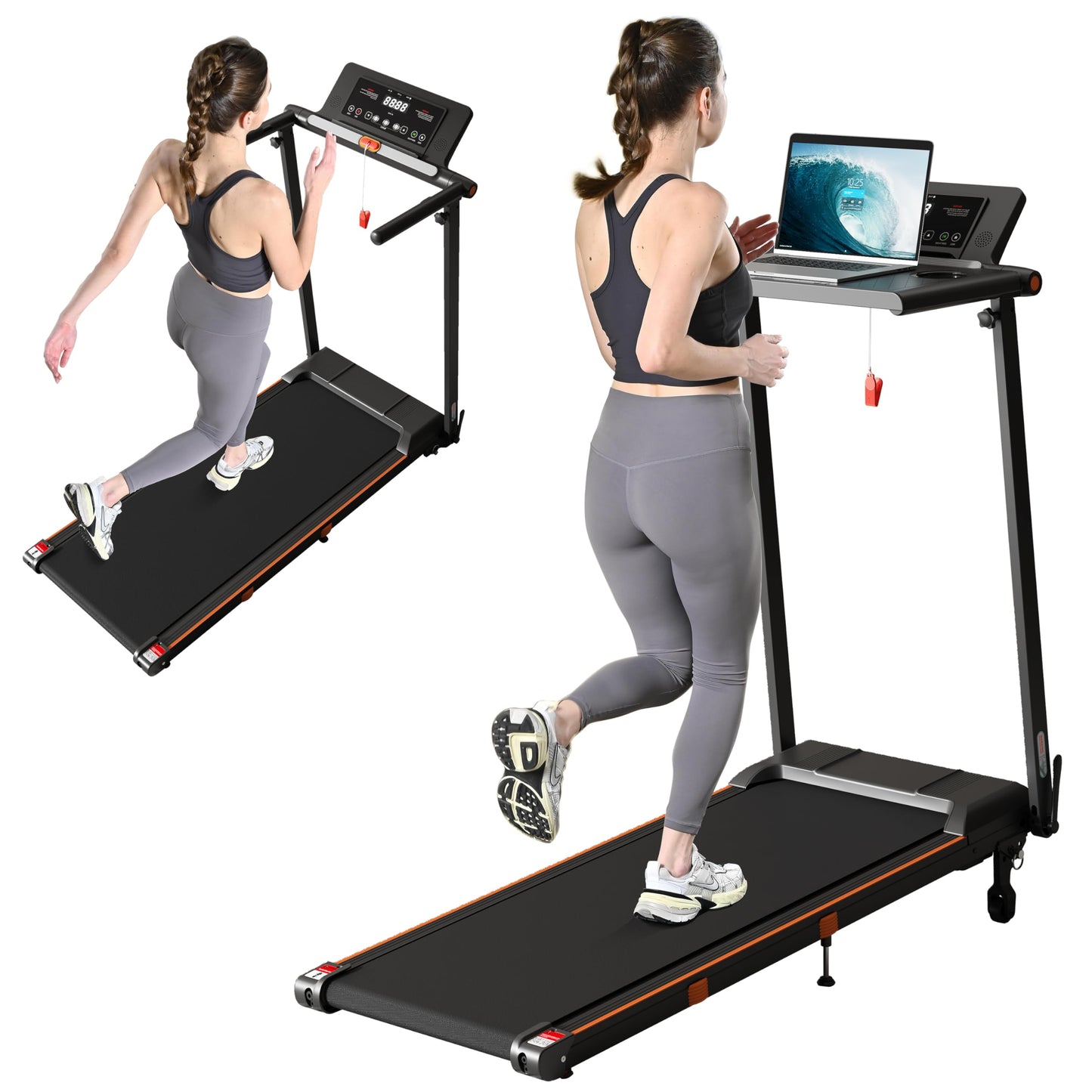 Portable Desk Treadmill for Home, 3.0HP Walking Pad with Incline & Handle, 3 in 1 Compact Removable Desk Workstation Folding Small Walking Treadmills 300 Lbs Capacity for Home Office
