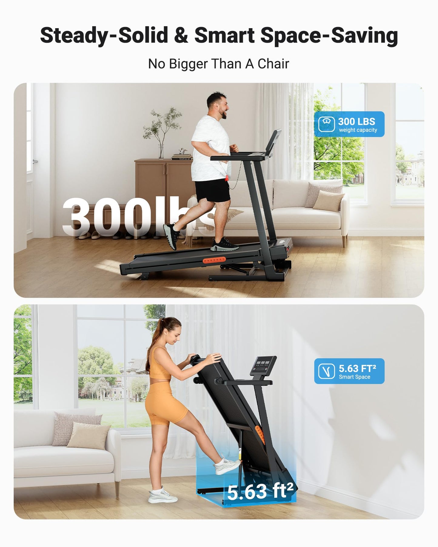THERUN Treadmill with Incline,8.7 MPH 12% Auto Incline Treadmill,Treadmills for Home,3 HP Quiet Brushless Motorized Treadmill,LED Display