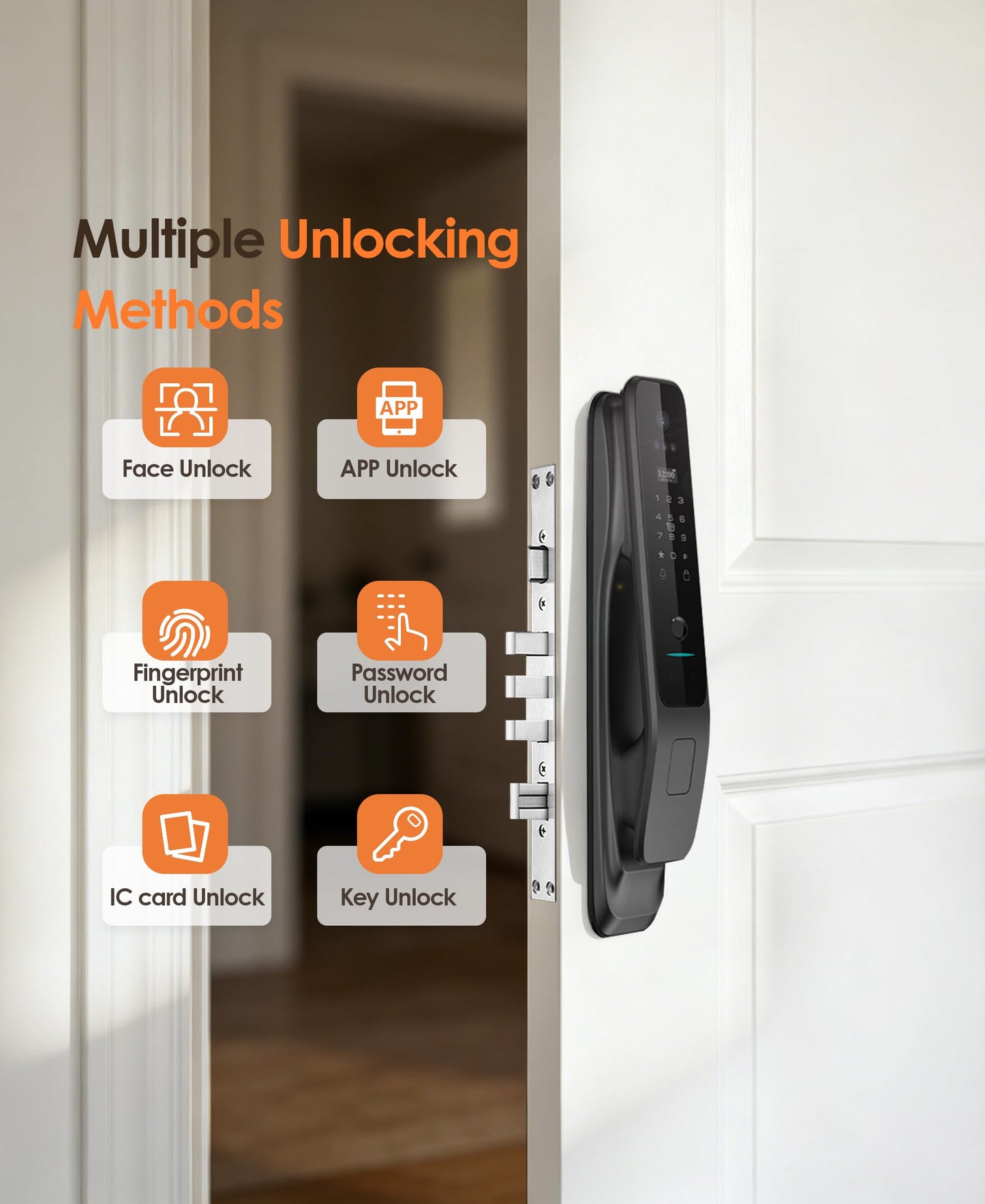 YINTIN 3D Face Recognition Smart Lock with Camera & Handle, Palm Vein Keyless Entry, Fingerprint Door Lock & Video Doorbell, 8-in-1 Unlock, Mortise Lock, Tuya App, 2-Way Talk, IP67 for Front Door.