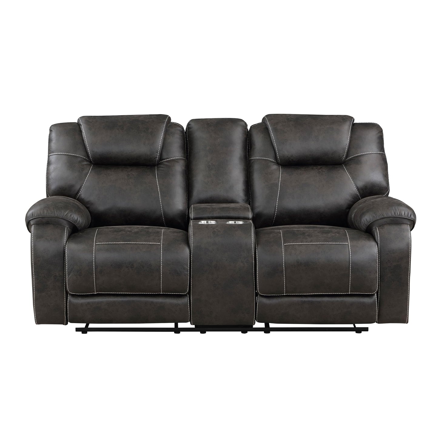 Lexicon Manual Double Reclining Loveseat, Polished Microfiber Manual Wall Hugger Loveseat Recliner for Living Room, Center Storage Console/Cup Holders/Pillow Top Arm, Easy Assembly, Chocolate