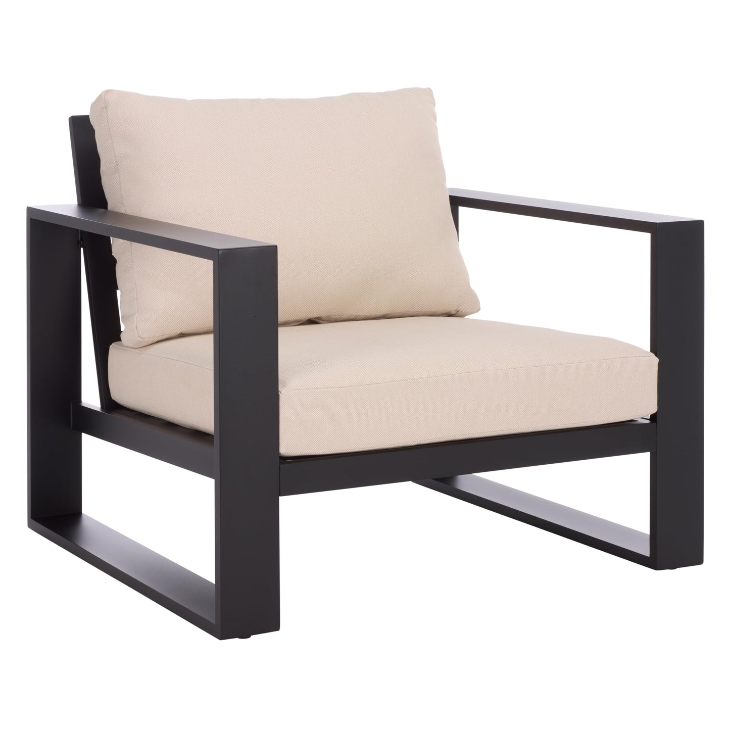 SAFAVIEH Outdoor Patio Furniture Collection – Fash Black & Taupe Cushion 3-Piece Living Set, Modern Outdoor Chairs & Slatted Square Table (PAT7552A)