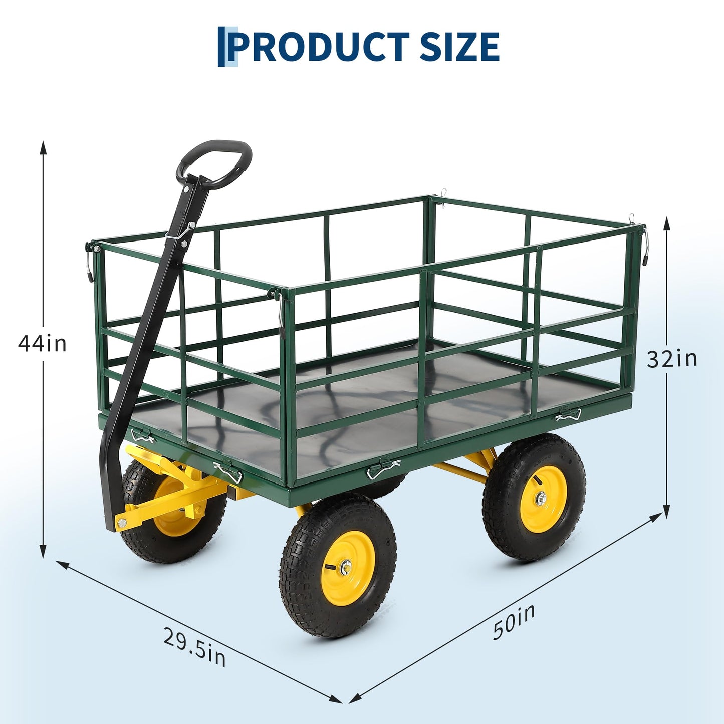 Garvee 1500 LB Garden Dump Cart with 13 in All Terrain Tires, 3-in-1 Yard Wagon Cart with Removable Side Panels, Heavy Duty Outdoor Metal Utility Wagon Yard Trailer for Outdoor Lawn, Yard, Backyard
