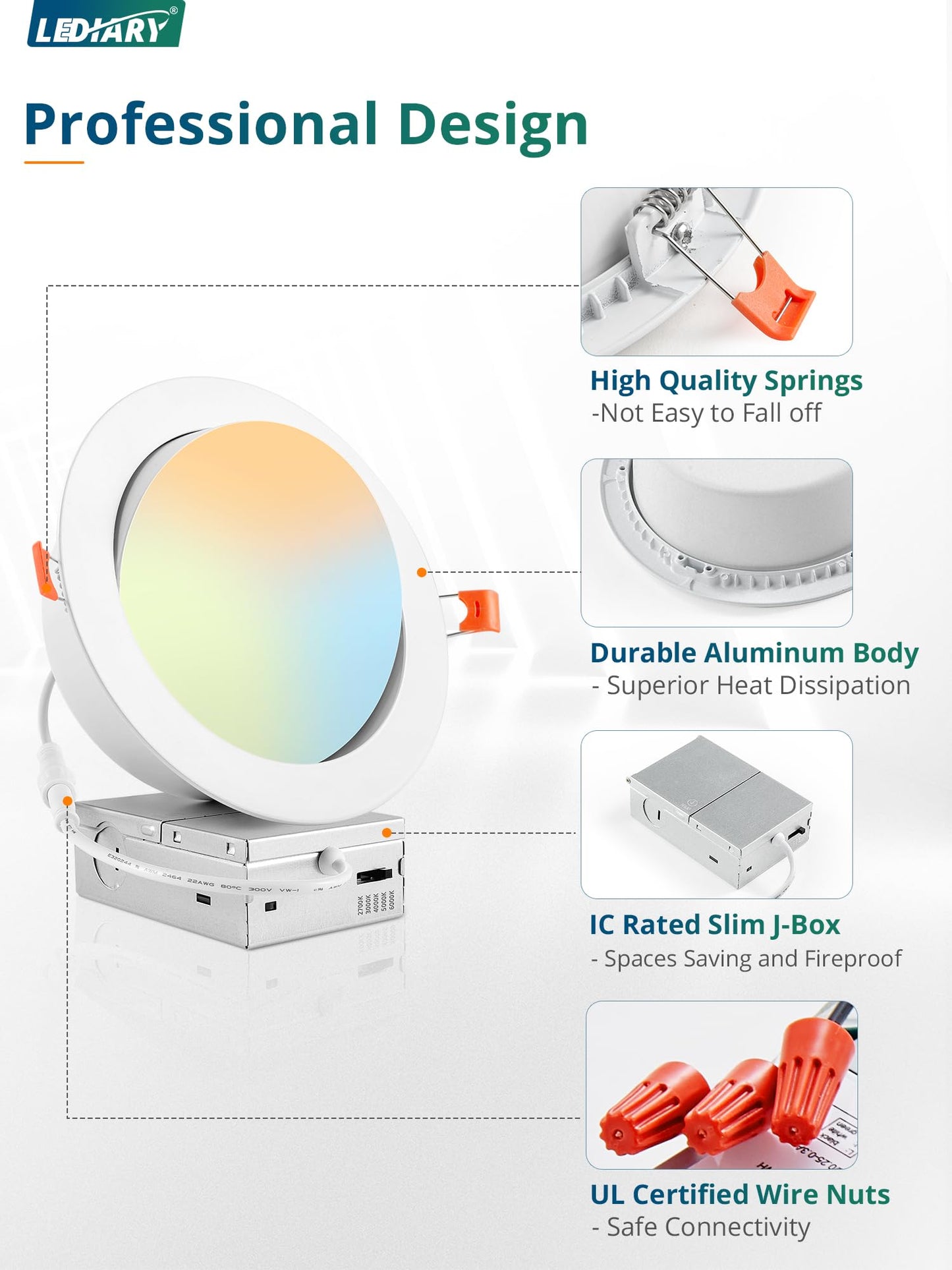 LEDIARY 12 Pack Gimbal LED Recessed Lighting, 6 Inch, 5CCT 2700K-6000K, Air Tight, Slim Canless Downlight, White