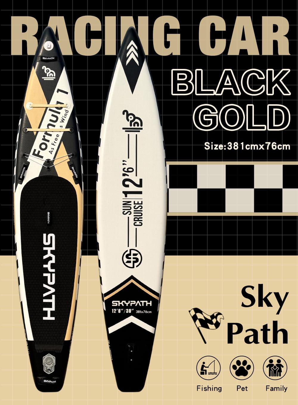 Inflatable Stand Up Paddle Board,10'6-12'6''* 30-34''Ultra-Light SUP Board,Blow Up Paddle Board, for Youth & Adults of All Skill Levels with Full Set of SUP Board Accessories (Black & Gold-F2)