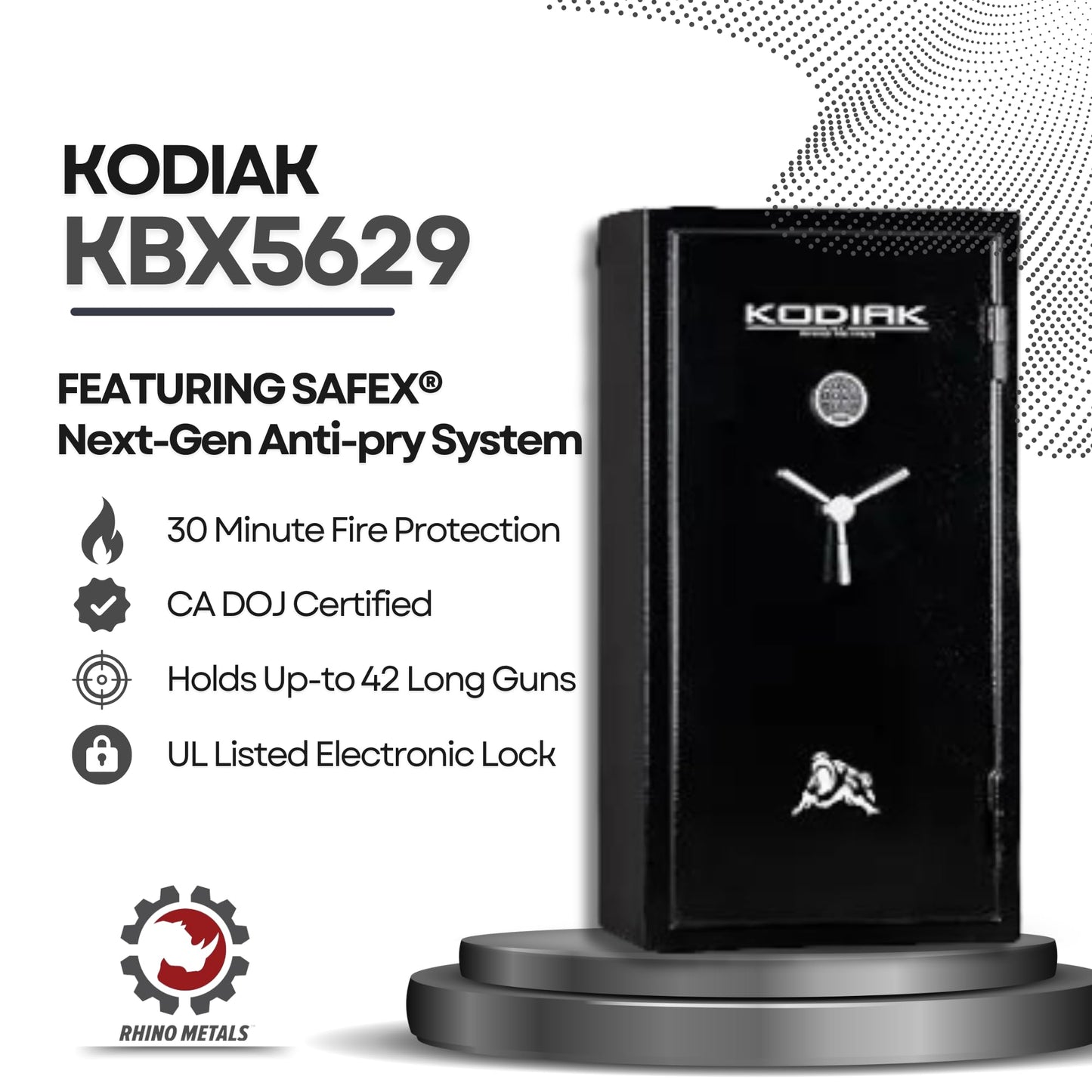 Kodiak Gun Safe for Rifles & Pistols, KBX5629 by Rhino Metals with New SafeX Security System, Safely Stores 42 Long Guns & 9 Handguns, Door Organizer for Handguns & Ammo, 390lbs