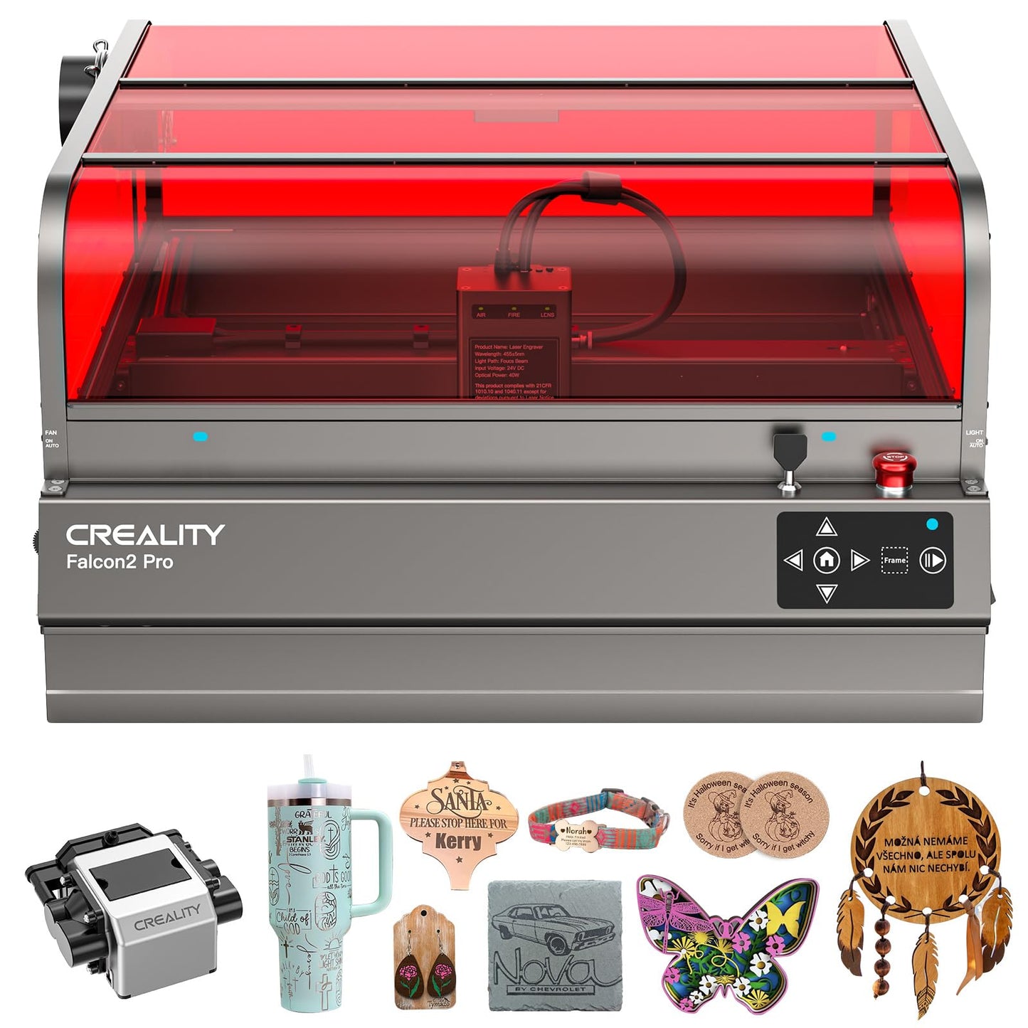 Falcon2 Pro S 40W Enclosed Laser Engraver with Air Assist, Built-in Camera, Class 1 Laser Cutter and Engraver Machine for Wood, Metal, Batch Prodcuction, Engraving Area 355 * 390mm