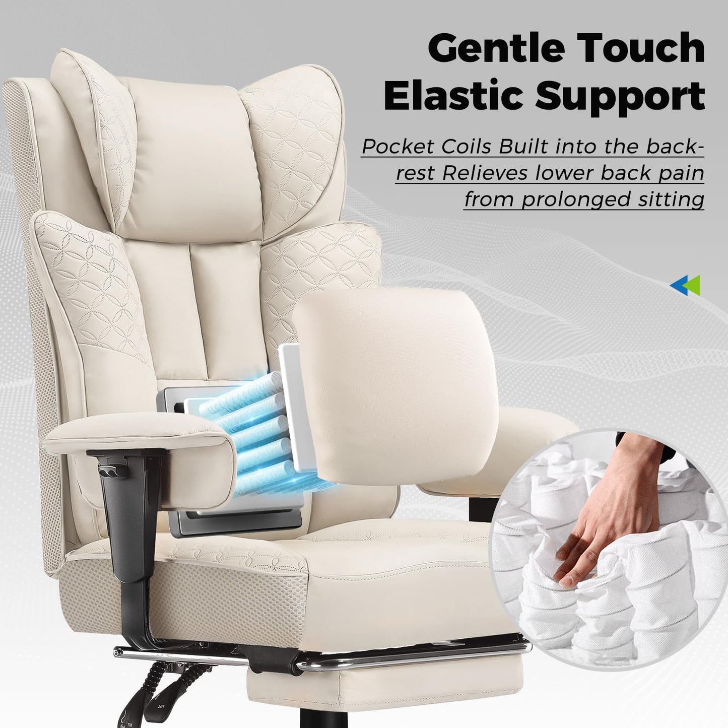GTPLAYER Big and Tall Office Chair, Wide Ergonomic Gaming Chair with Deluxe Embossing Designed Leather with Foot Rest,150°Reclining Adjustable Soft Armrests Pocket Spring Back Support and Pillow