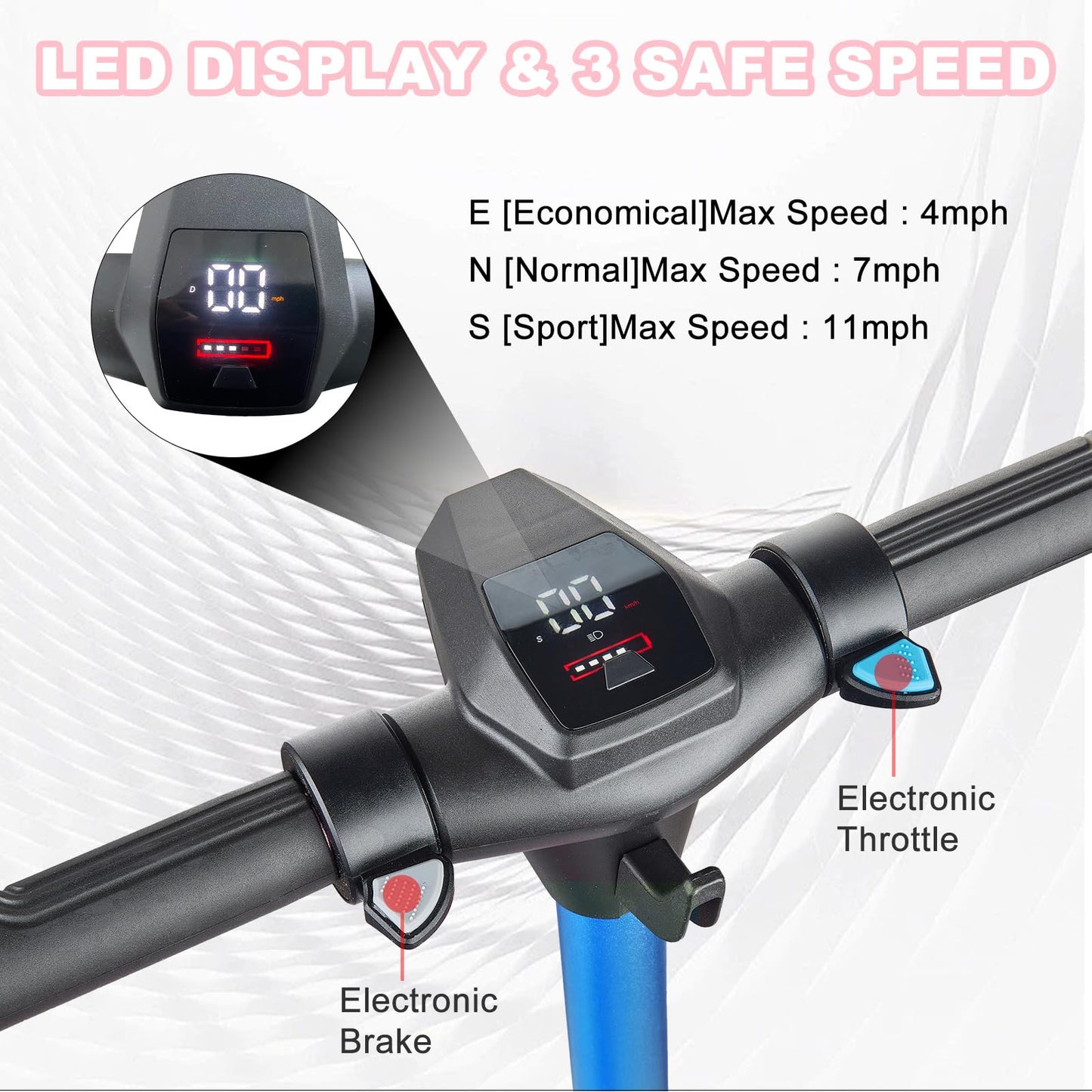 Electric Scooter for Kids Ages 6-14, 150W Motor, 4/7/11 Mph, 60 mins Ride Time, Adjustable Speed, LED Display, Colorful Lights, Electronic Brake, Foldable Kids Electric Scooter ，UL2272 Certified(Blue)