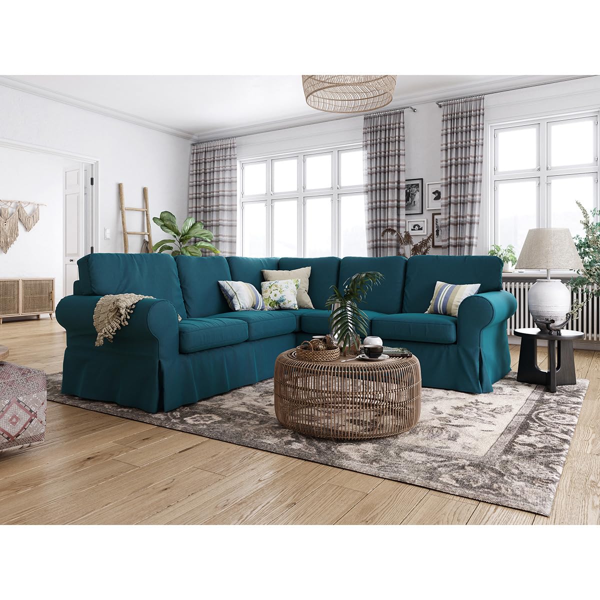 FMCTL Ektorp Sectional Cover Replacement for IKEA Ektorp Sectional Sofa Cover,Ektorp 2+2 Sofa Cover, Ektorp Sofa Cover Only!(Daily Blue)