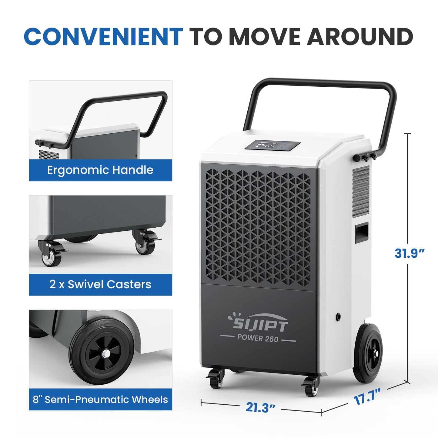 260 Pint Commercial Dehumidifier with Pump, 8500 Sq Ft Basement/Energy Star