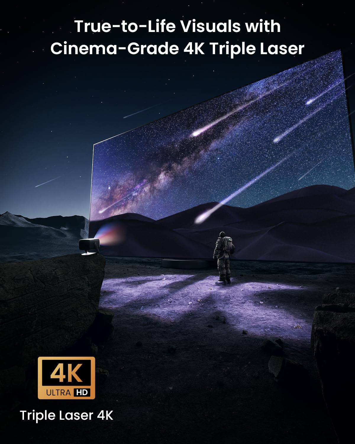 JMGO N1S Ultimate Triple Laser 4K Projector, 3300 ISO Lumens Projector, Google TV Netflix, Real-Time Auto Screen Fit, HDR10, 300", Blu-ray 3D, Home Theater Projector with 20W Dolby Digital+
