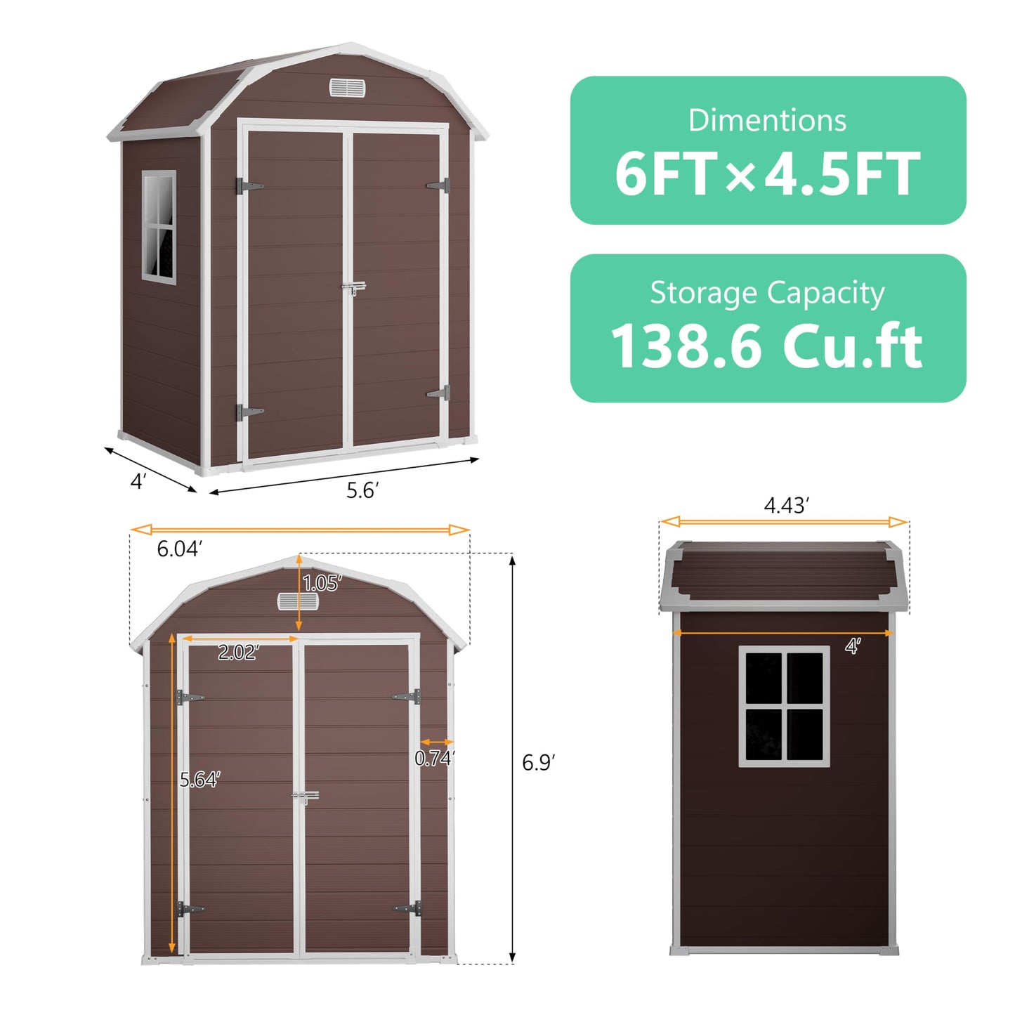 Shed, 6x4.5 ft Resin Storage Shed for Backyard, Durable All-Weather Storage and Sheds & Outdoor Storage, Large Outdoor Storage Box Style Outdoor Shed, Garden Resin Building, Brown