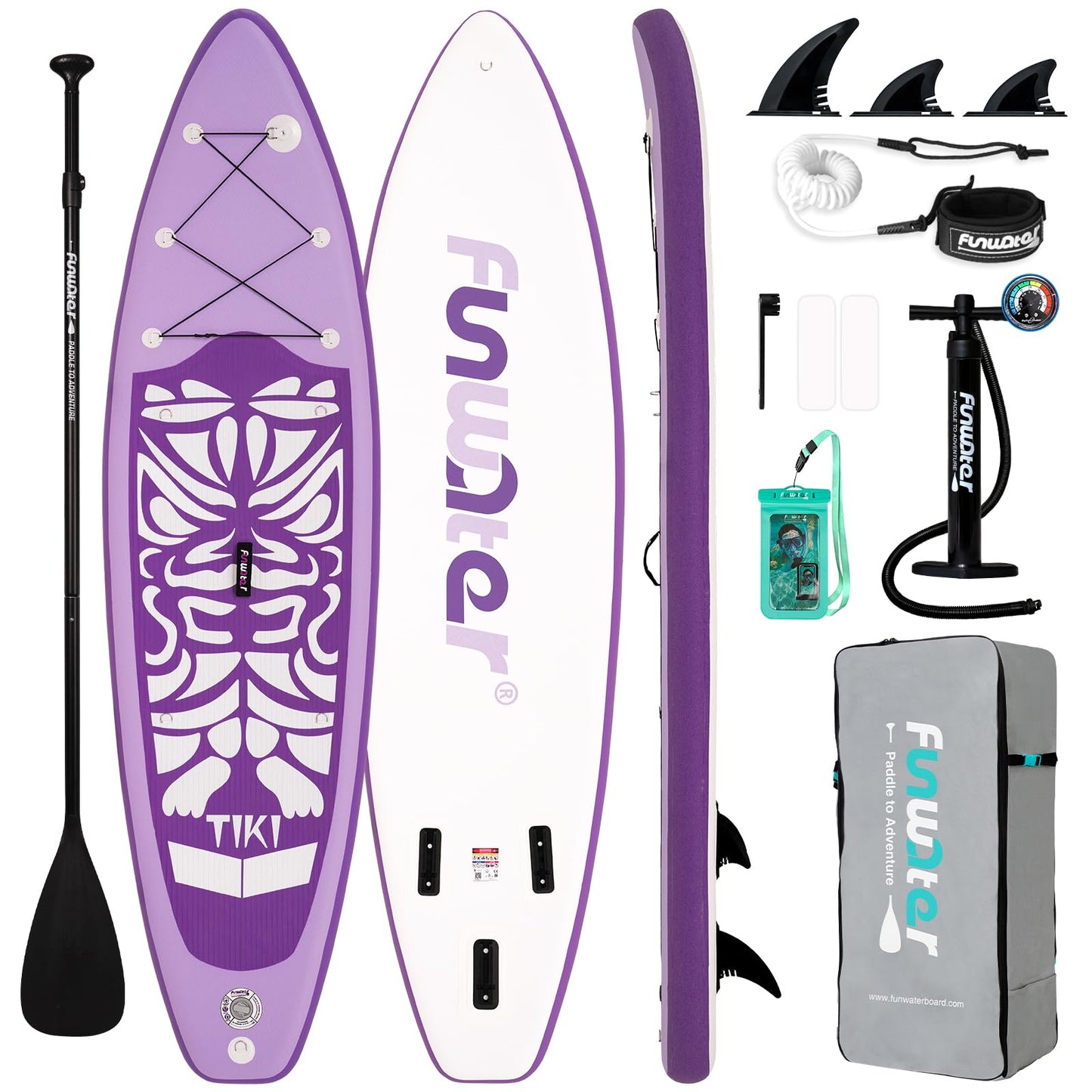 FunWater Inflatable 10'6×33"×6" Ultra-Light (17.6lbs) SUP for All Skill Levels Everything Included with Stand Up Paddle Board, Adj Floating Paddles, Pump, ISUP Travel Backpack, Leash,Waterproof Bag