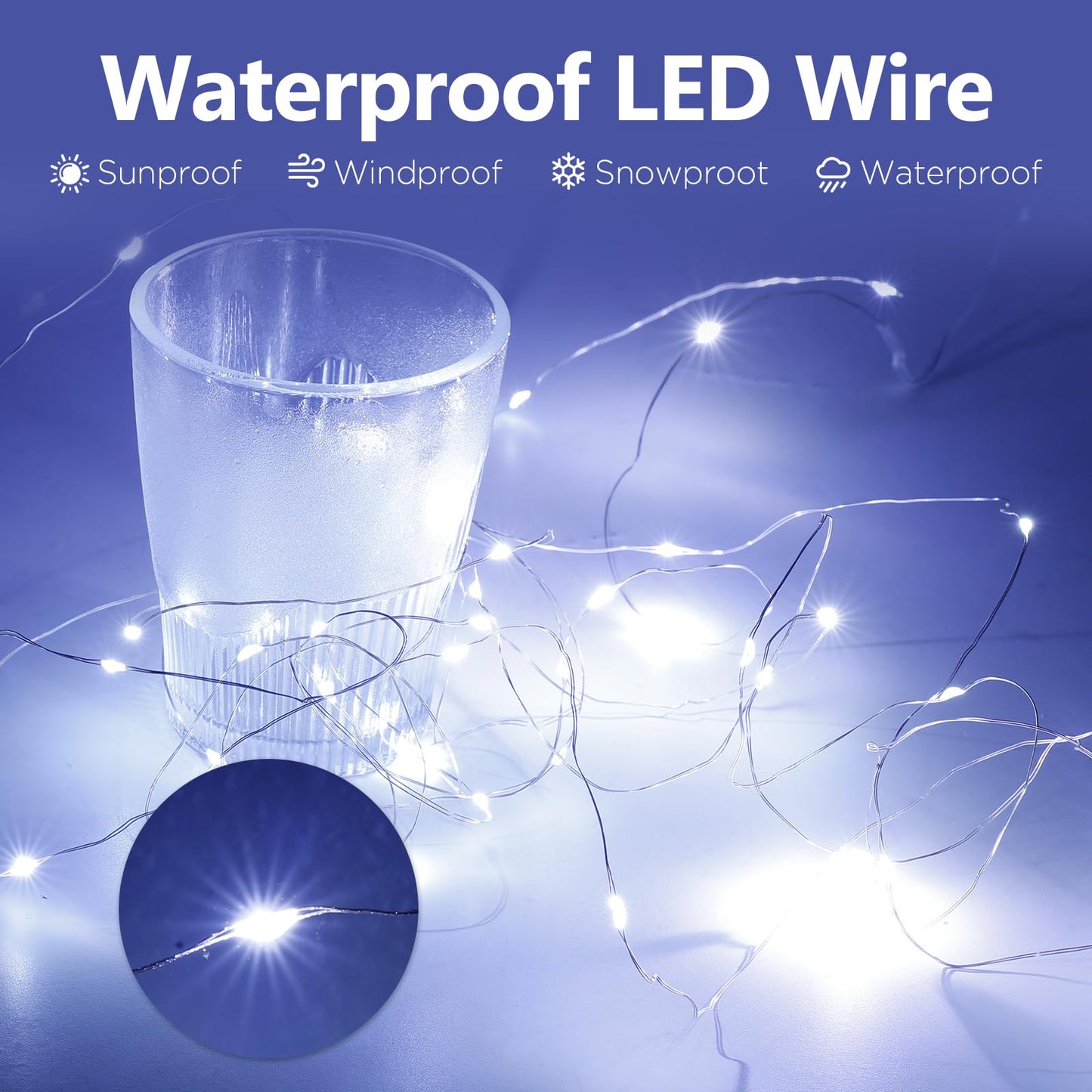 YPHSOL Fairy Lights String Lights 50LED Waterproof 16.4ft Copper Wire 4 Pack White