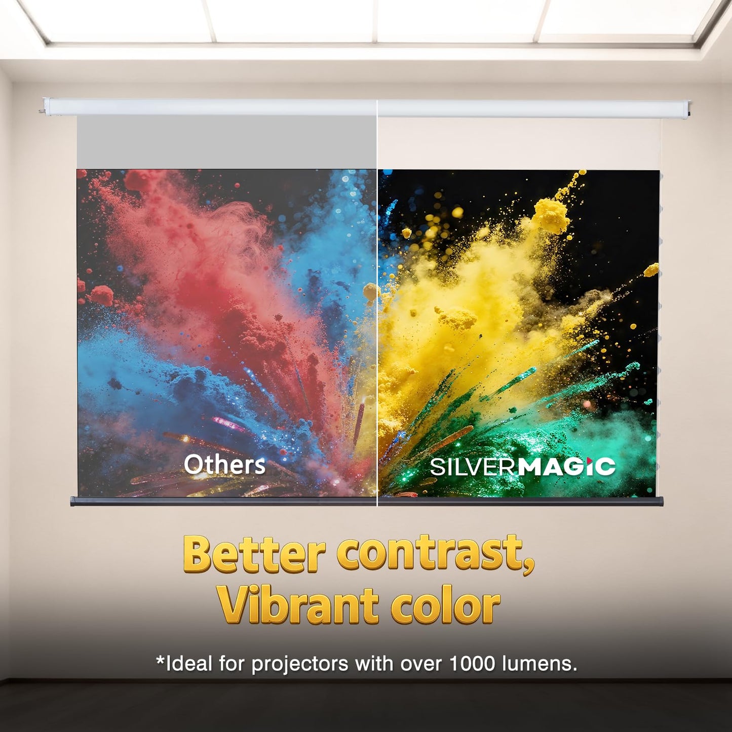 ALR Tensioned Motorized Projector Screen by SilverMagic - Tab Tensioned and Modern Design Gray Screen with White Aluminum case for Home Theater/Living Room/Patio/Office/Classroom - 100 inch 16:9
