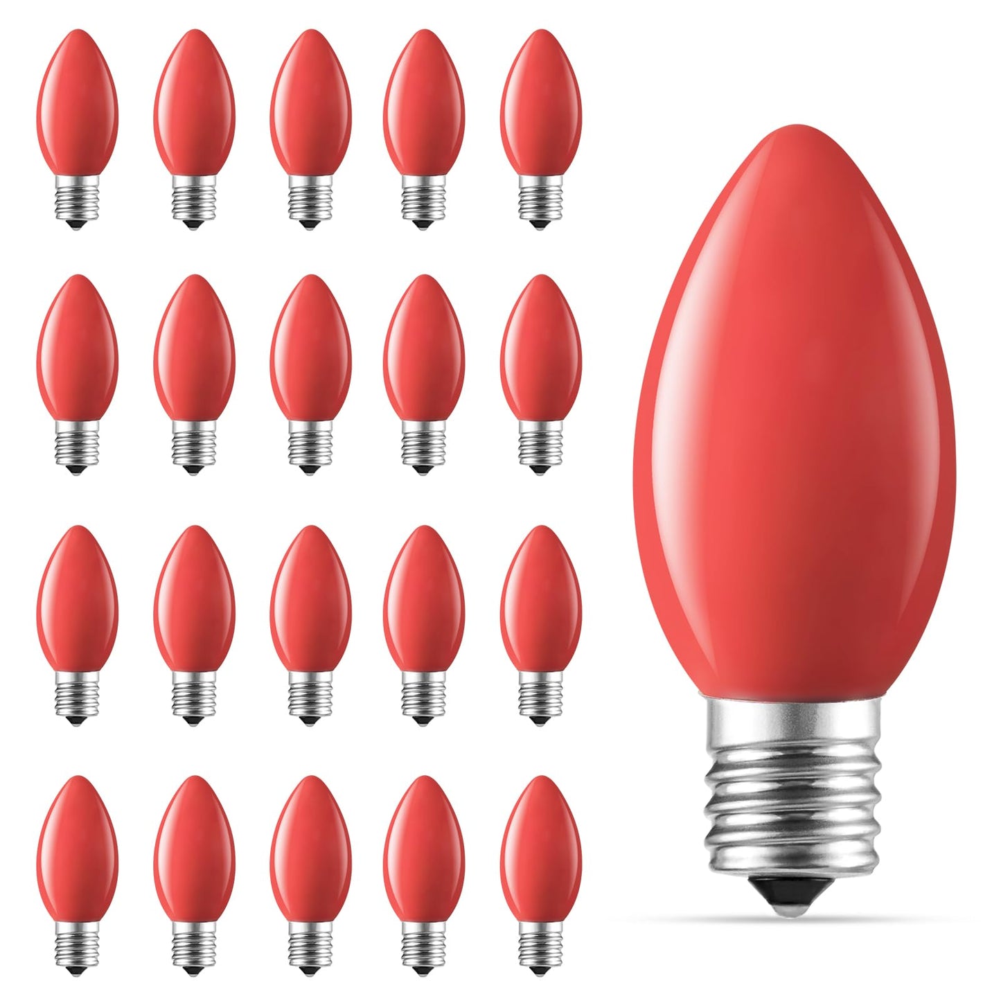 Minetom C9 LED Christmas Light Bulbs, 50 Pack, Red Shatterproof, E17 Base, Dimmable Holiday Lighting