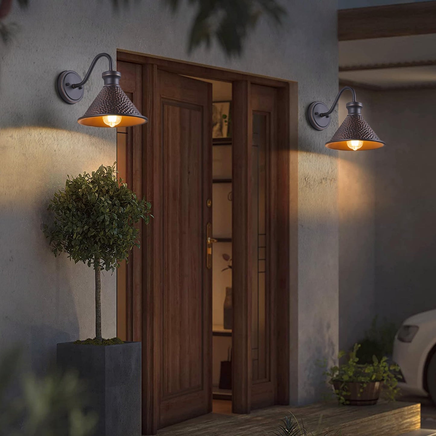 Tarentlight Gooseneck Wall Light Fixtures, 2-Pack, Oil-Rubbed Bronze, Aluminum, Model W2412, Outdoor Sconce for Porch and Garage