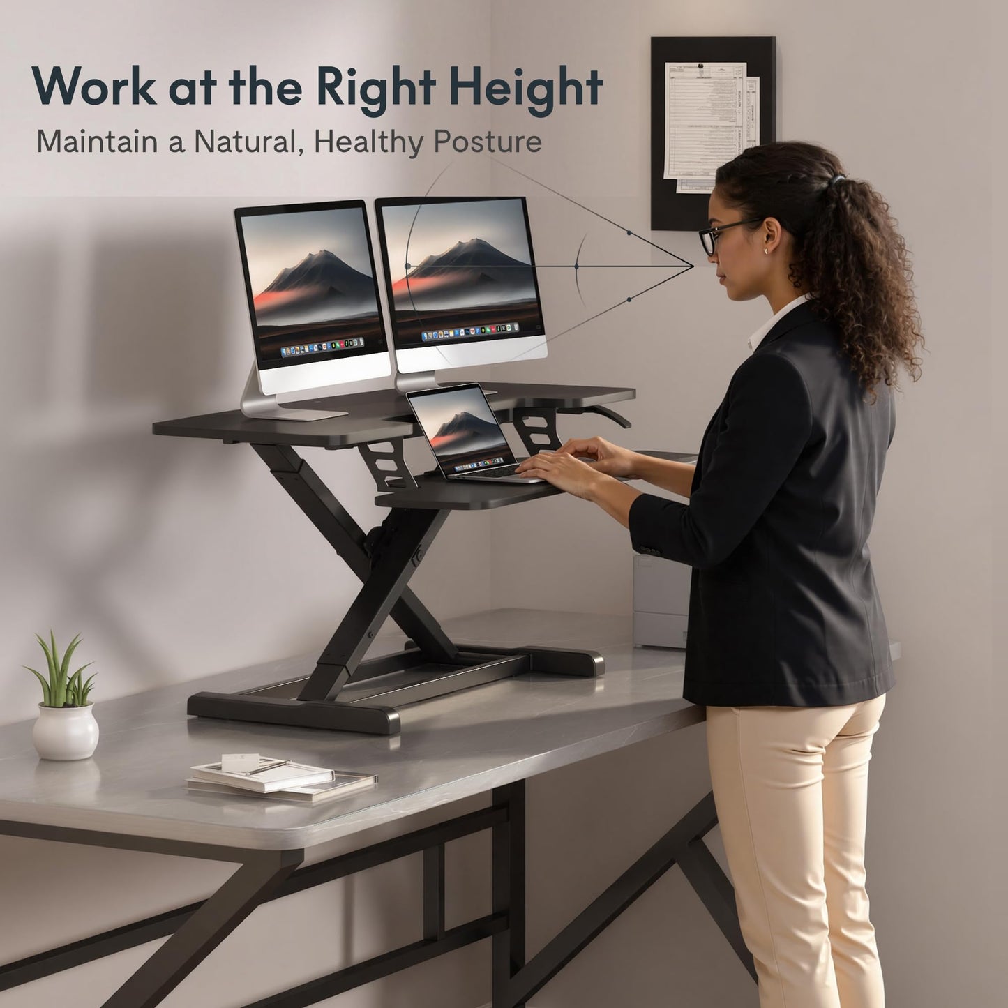FLEXISPOT Standing Desk Converter 42" Extra Large Desk Riser, Spacious Desktop Riser Sit Stand Computer Workstation with Wide Keyboard Tray, Ergonomic Height Adjustable Stand Up Desk Converter, Black