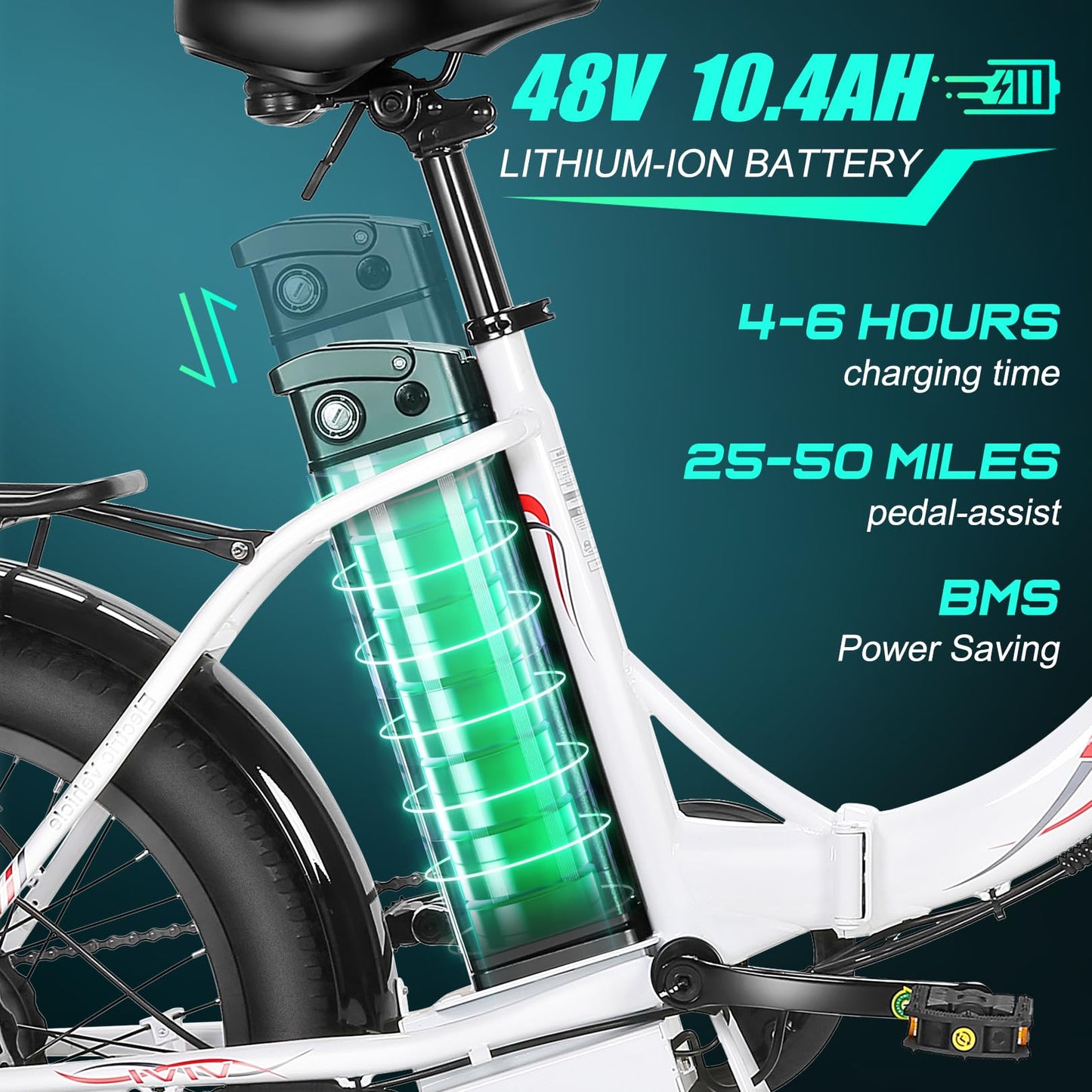 Vivi MT20UL Foldable Electric Bike 20" x3.0 Fat Tire Electric Bike with 48V 499.2WH Removable Battery, 500W, Up to 50 Miles EBike, 7-Speed, 19.8MPH, Cruise Control, SGS Certified to UL2849