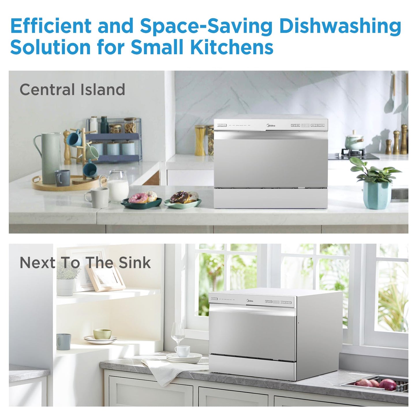 Midea MDC22P2ASS Countertop Dishwasher, 6 Place Settings & 6+2 Washing Cycles Portable Dishwashers, Energy Star Dish Washer for Dorm, RV & Apartment, Silver