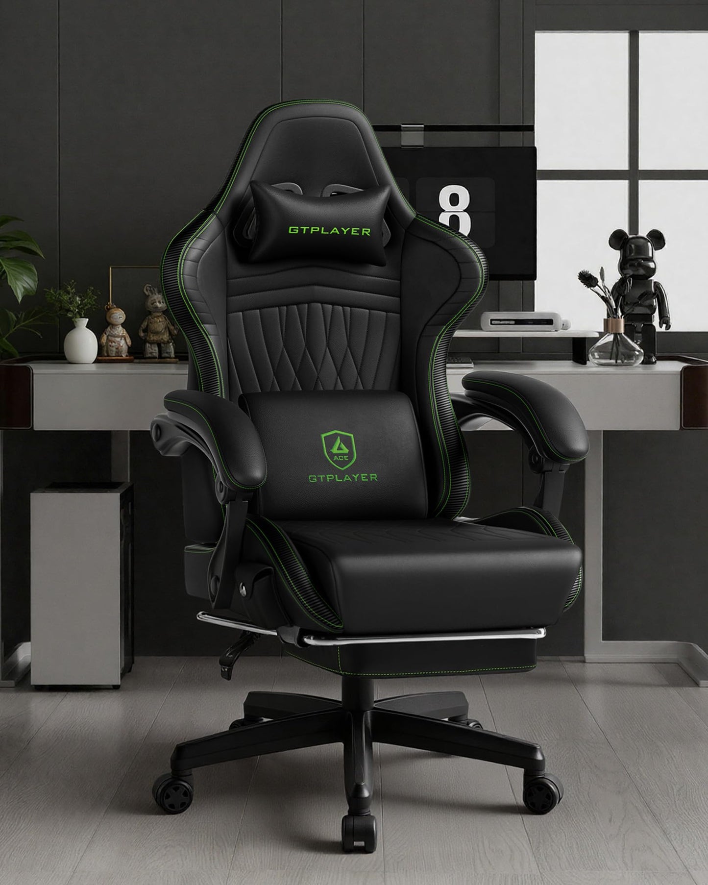 GTPLAYER ACE-PRO Music Gaming Chairs – Built-in Speakers, App Support & Bluetooth Control, Computer Game Chairs with Footrest for Adults, Ergonomic, Reclining, Linkage Armrest, Black