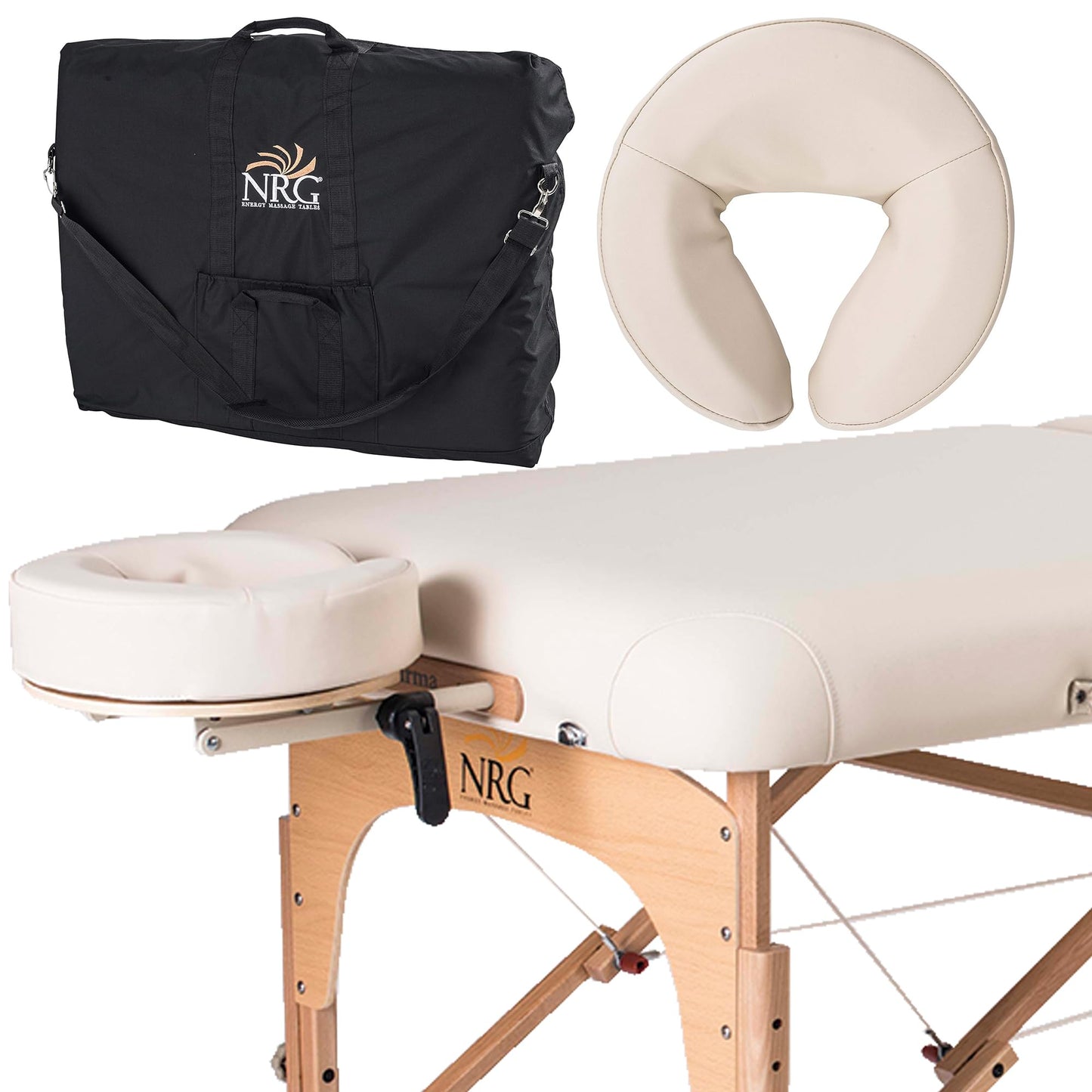 NRG Karma Portable Massage Table Package | Vanilla Cream | Folding Lightweight Massage Bed | Professional Spa Table with Face Cradle, Double Wheel Knobs & Carrying Case