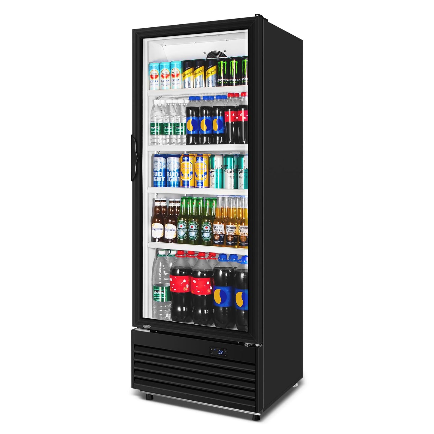Velieta Commercial Beverage Refrigerator, 24.5 Inch 15 Cu. Ft. Drink Fridge, Display Refrigerator with Glass Door, Commercial Display Fridge with 4 Adjustable Shelves, for Shops, Restaurants, Bars