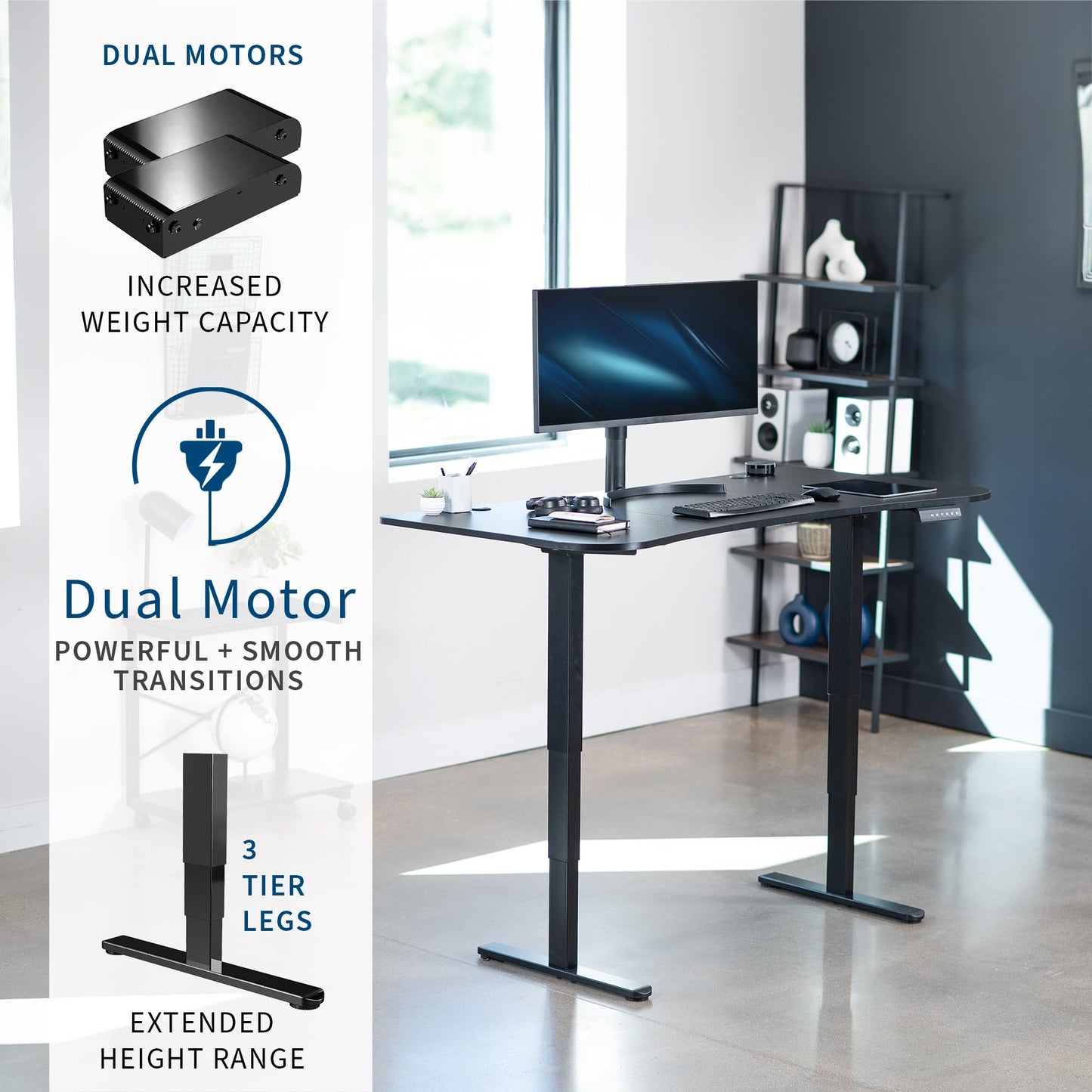 VIVO Electric 63 x 32 in Dual Motor Standing Desk, Memory Height Adjustment, 2B Series, Black Top Black Frame, DESK-KIT-2B1B