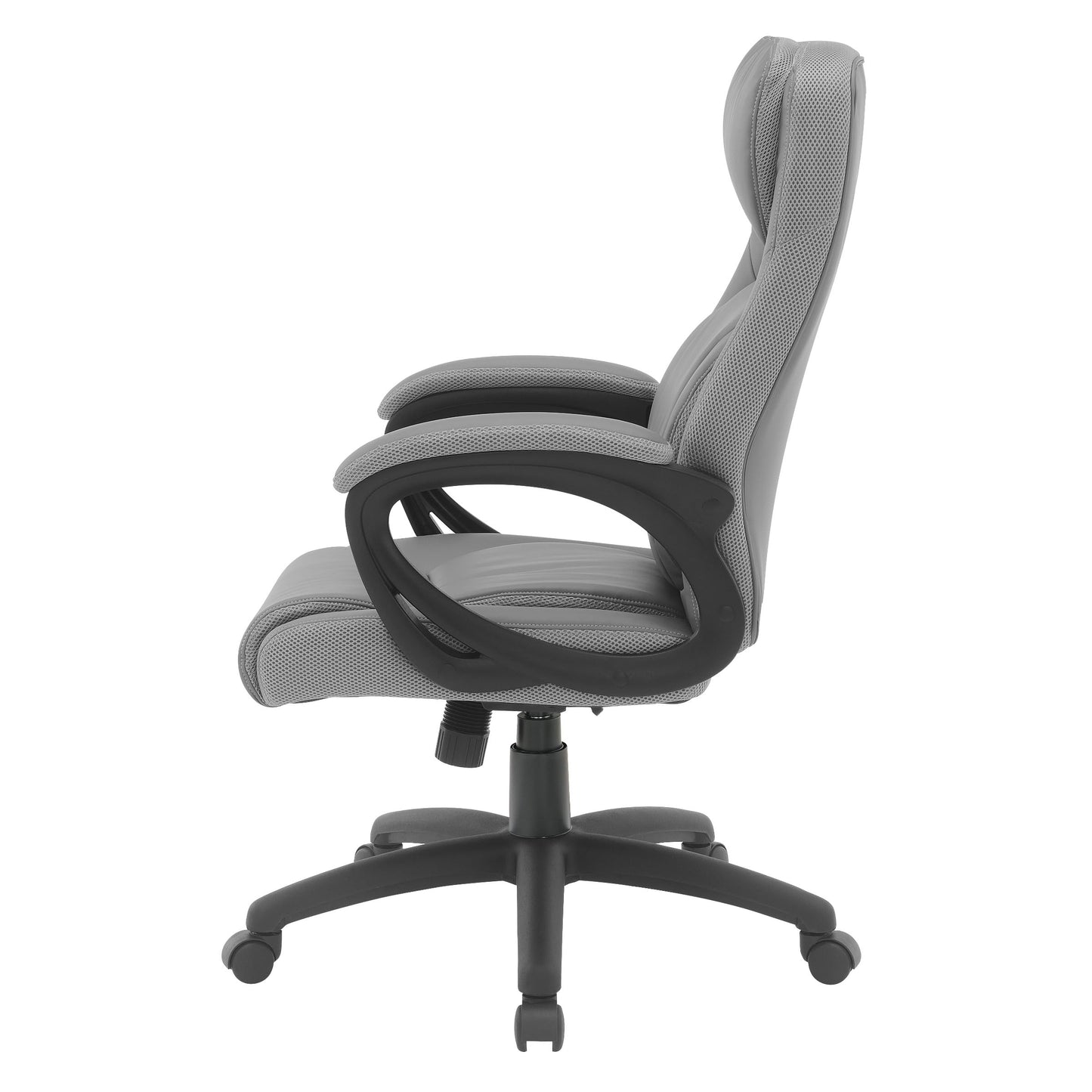 Office Star FL Series Executive Seating Faux Leather Manager's Adjustable Office Chair with Padded Arms, Charcoal Grey with Grey Mesh Accents
